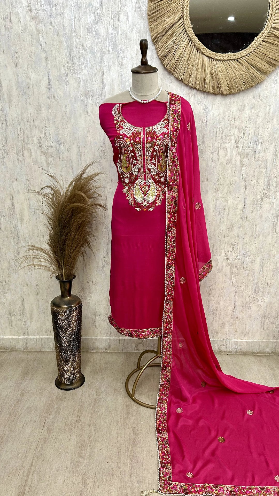 Chinnon Unstitched Suit Set With Chinnon Dupatta