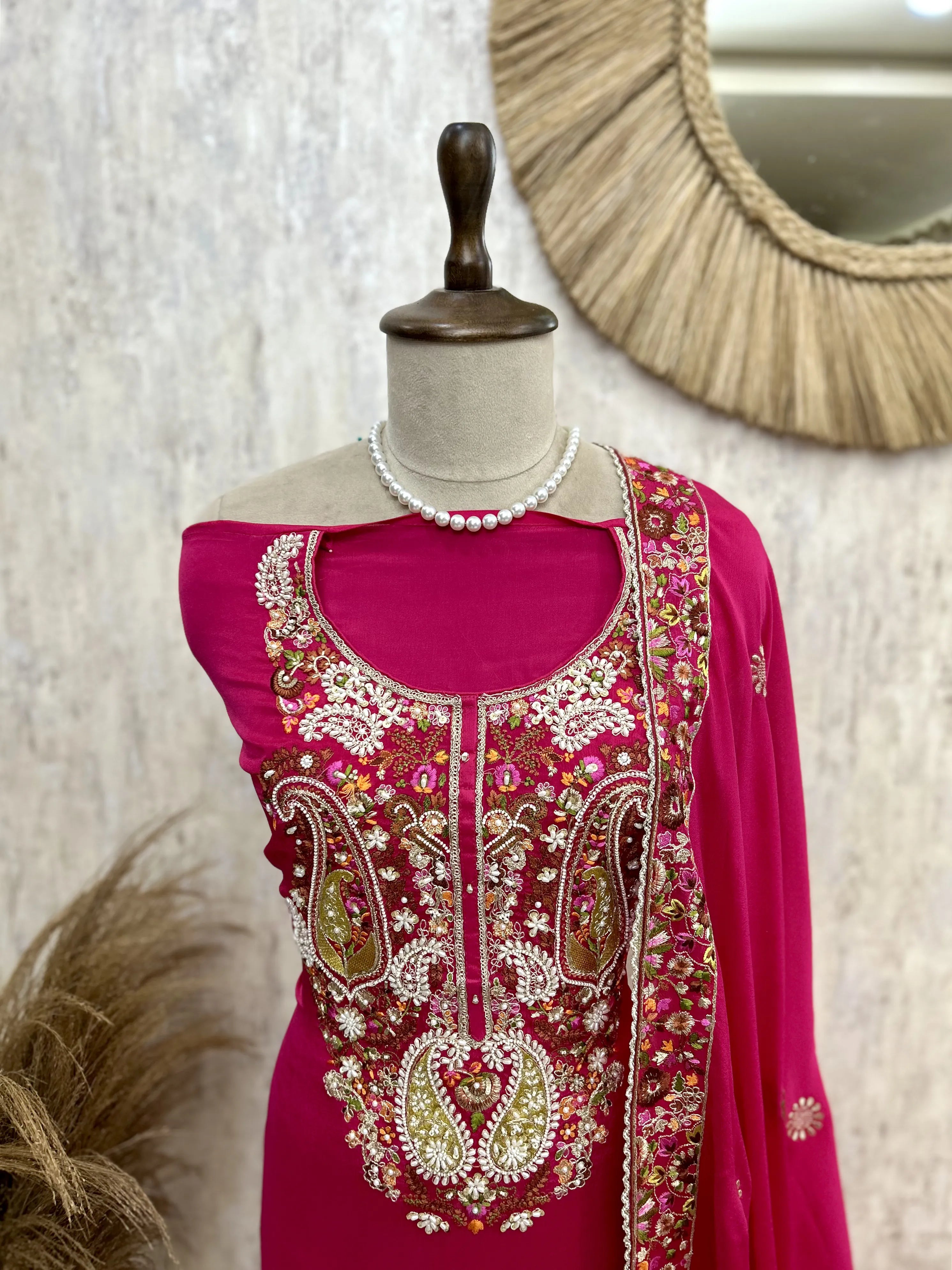 Chinnon Unstitched Suit Set With Chinnon Dupatta