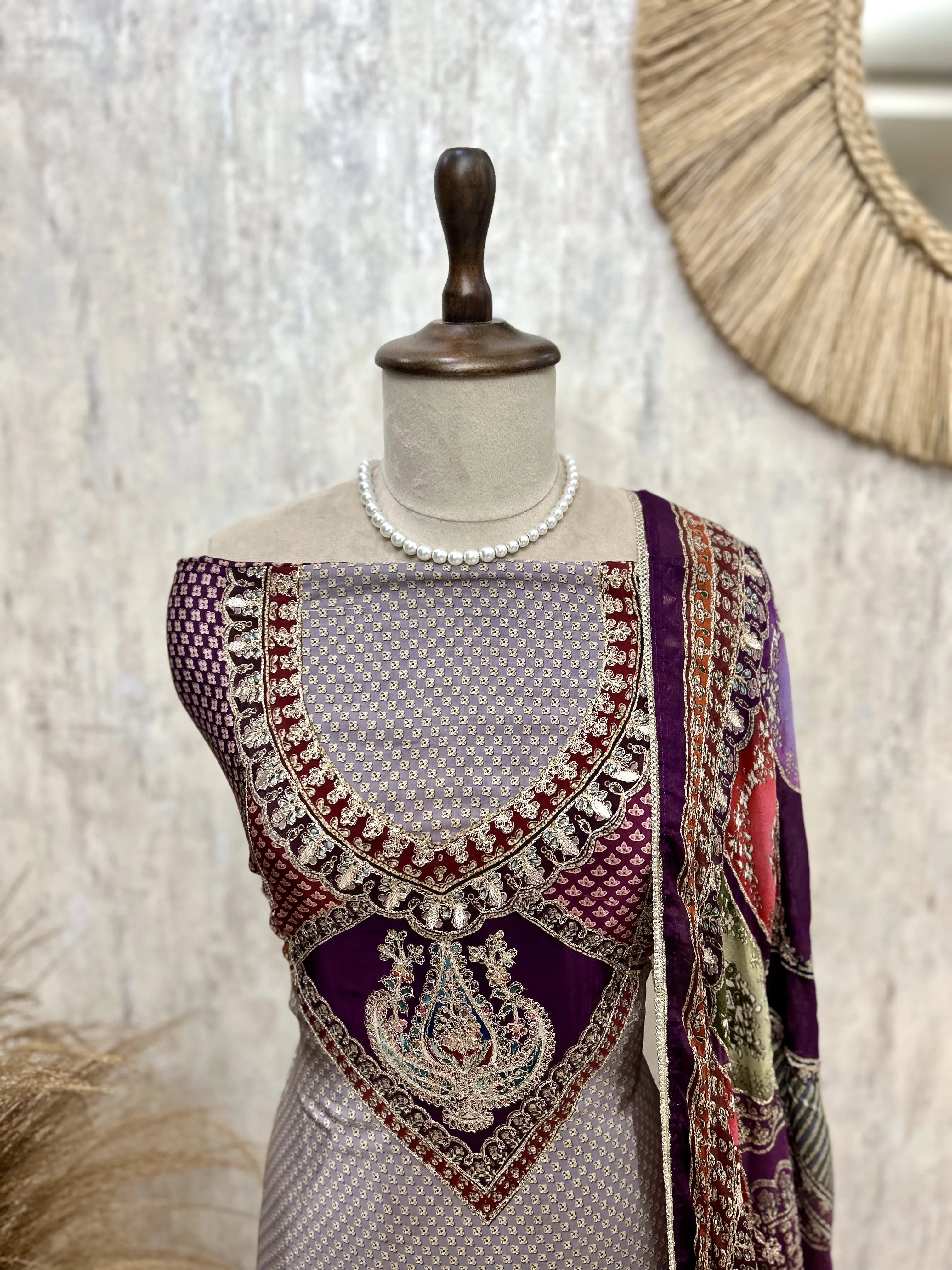 Crepe Unstitched Suit Set Featuring Chinnon Dupatta