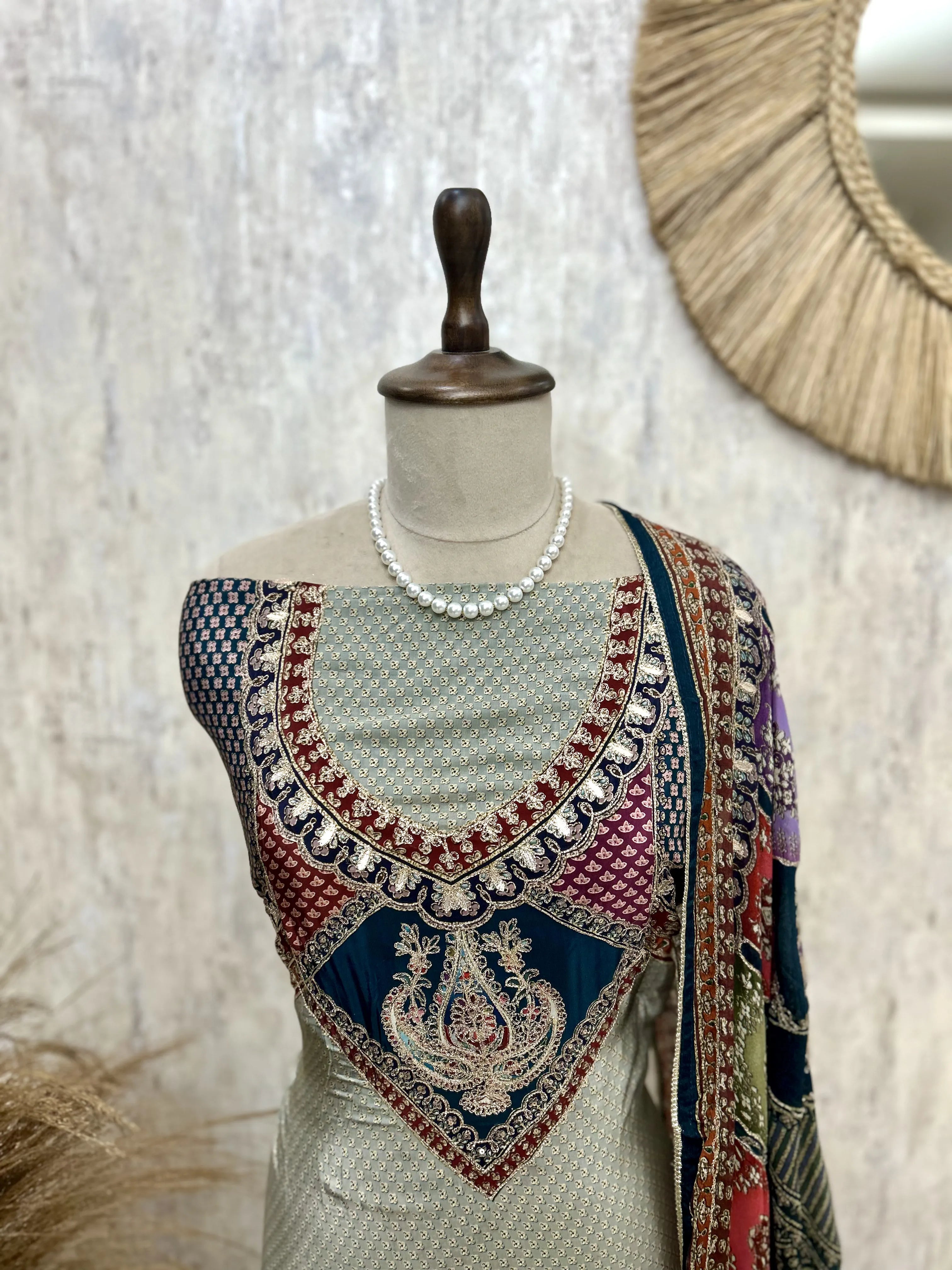 Crepe Unstitched Suit Set Featuring Chinnon Dupatta