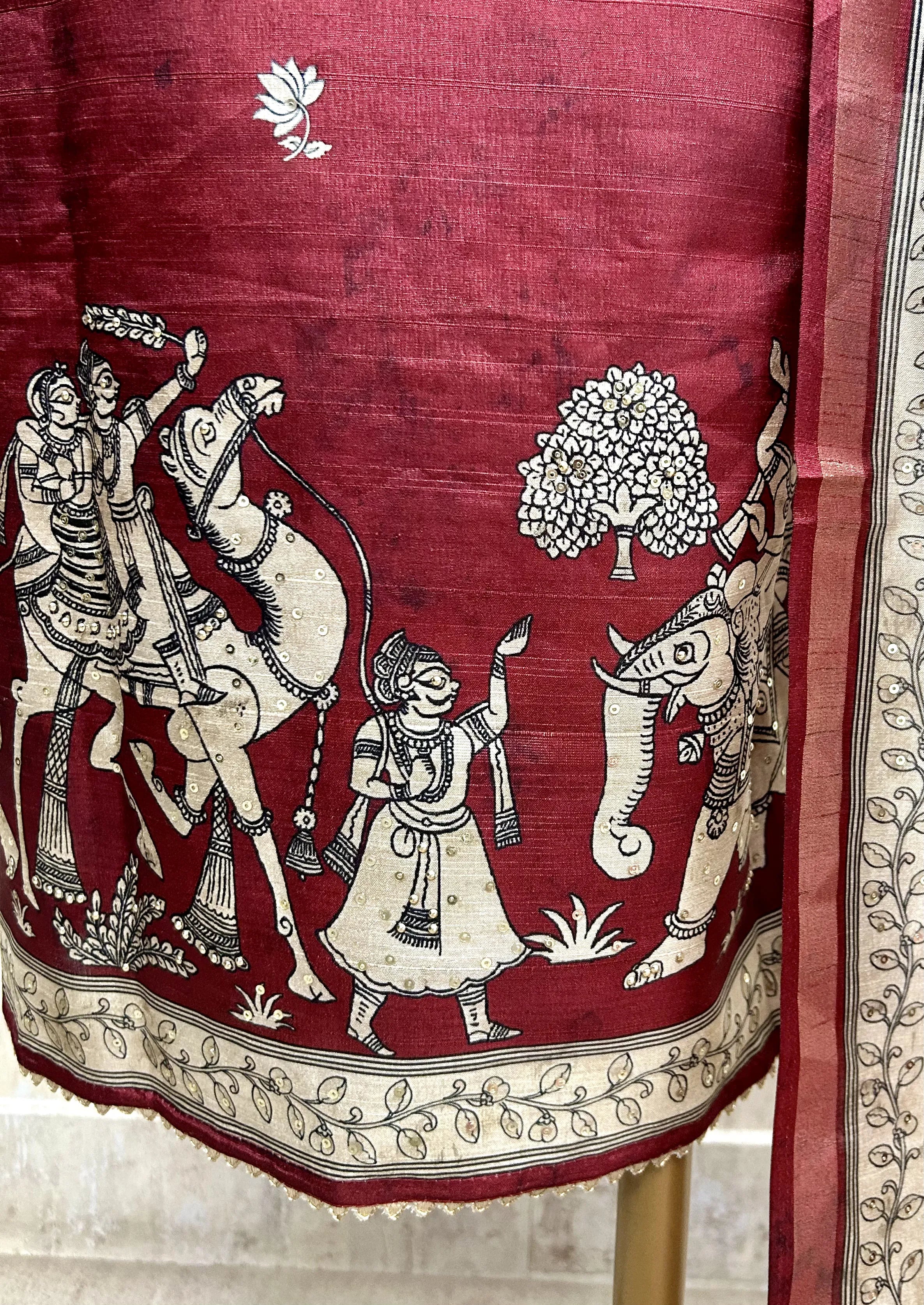 Tussar Silk Unstitched Suit Set With Tussar Silk Dupatta