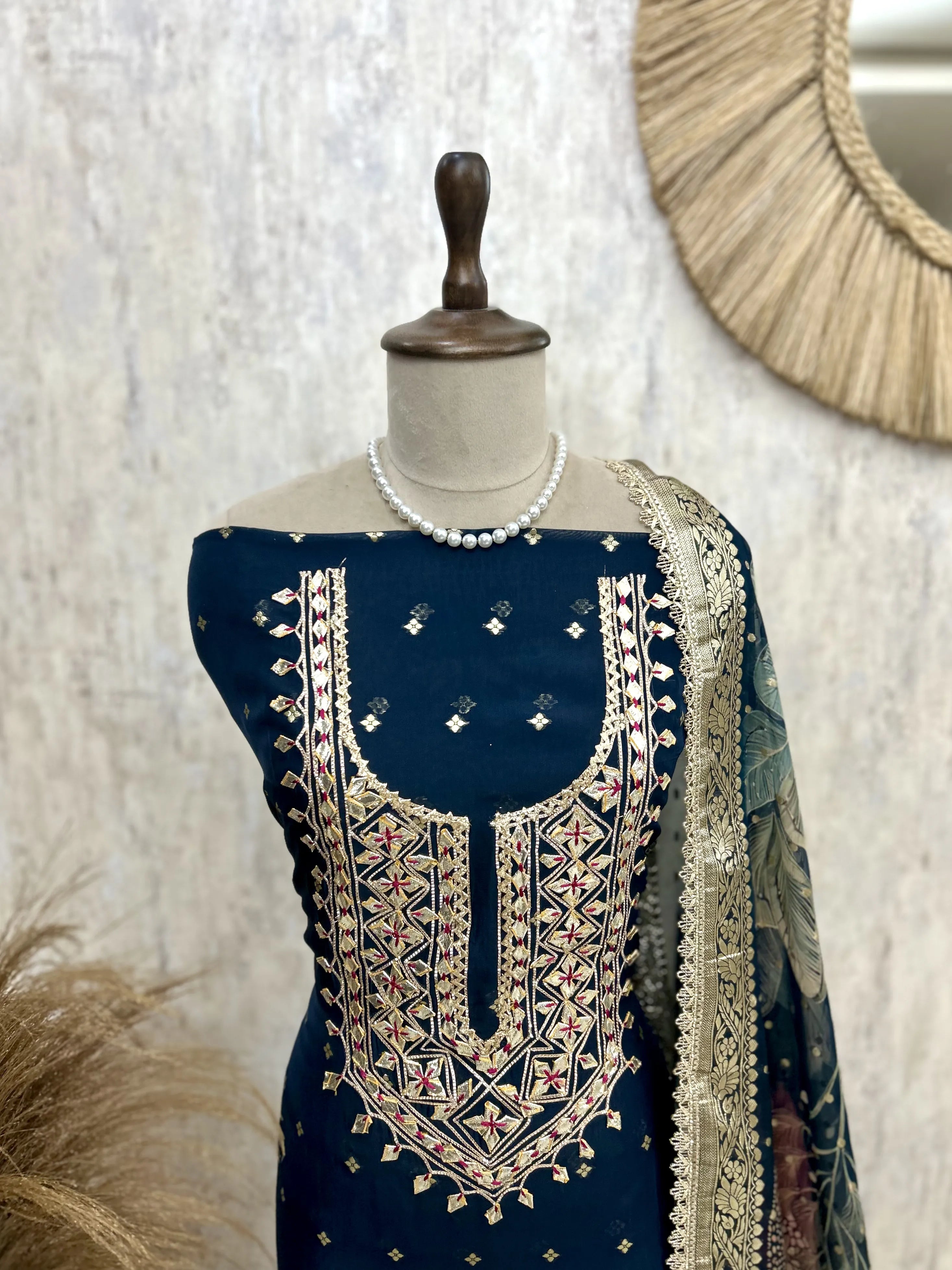 Organza Unstitched Suit Set Featuring Gota Work