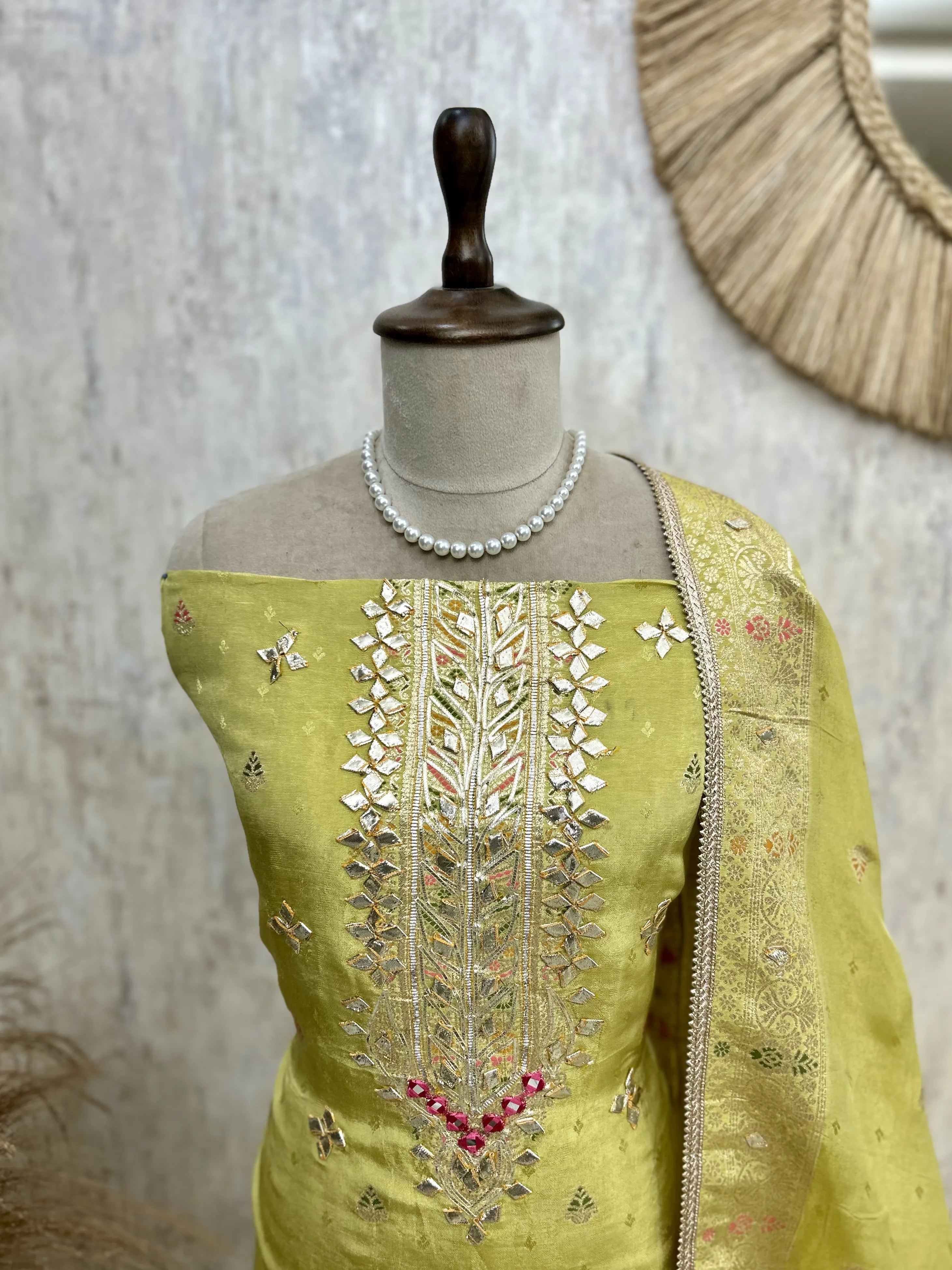 Tissue Unstitched Suit Set Featuring Tissue Dupatta