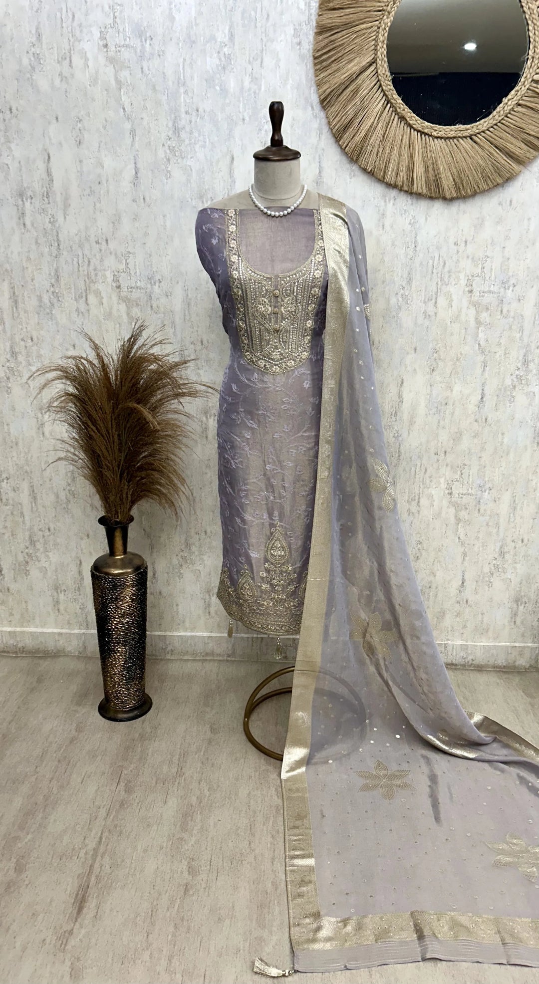 Tissue Unstitched Suit Set Featuring Tissue Dupatta