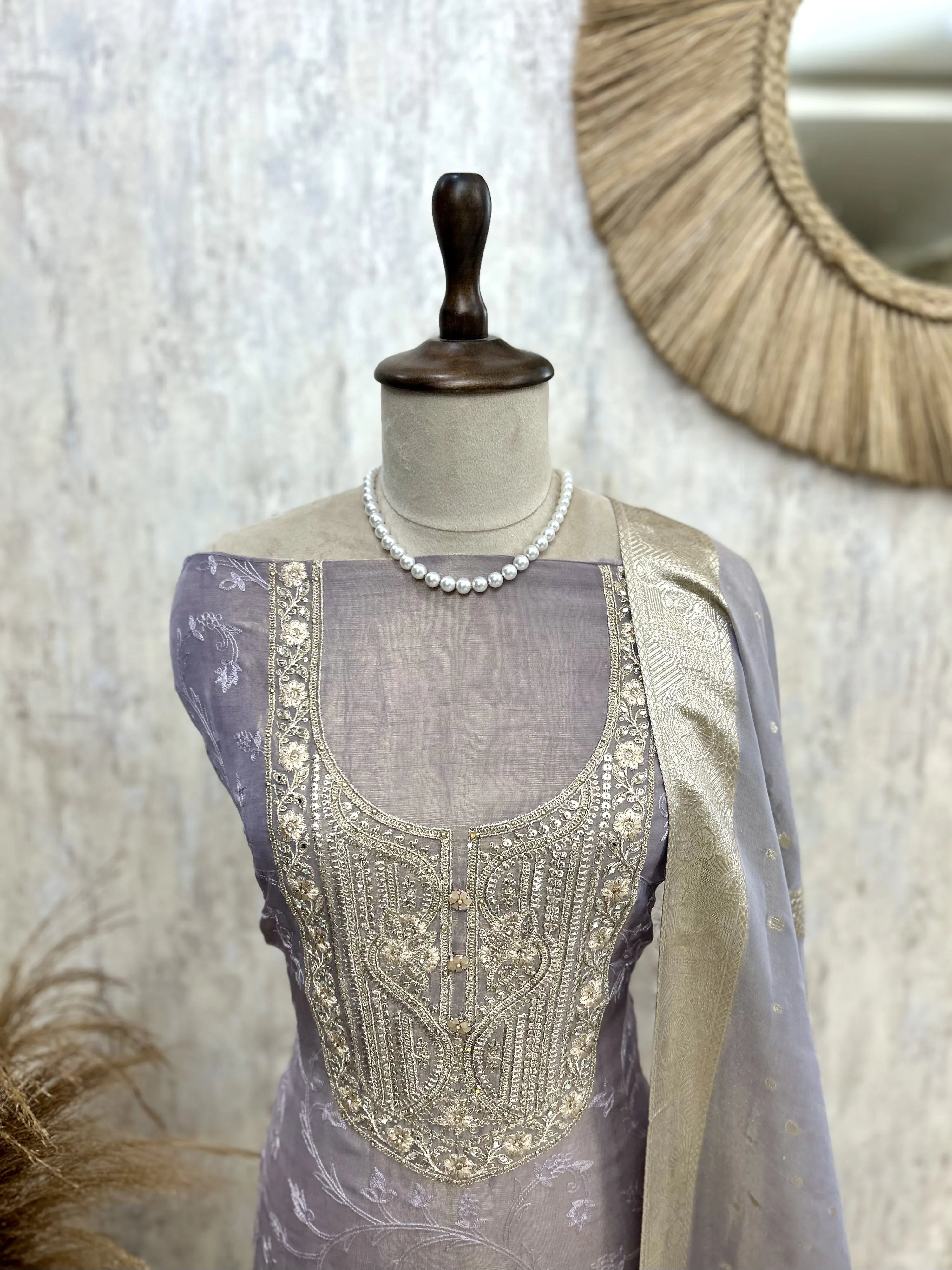Tissue Unstitched Suit Set Featuring Tissue Dupatta