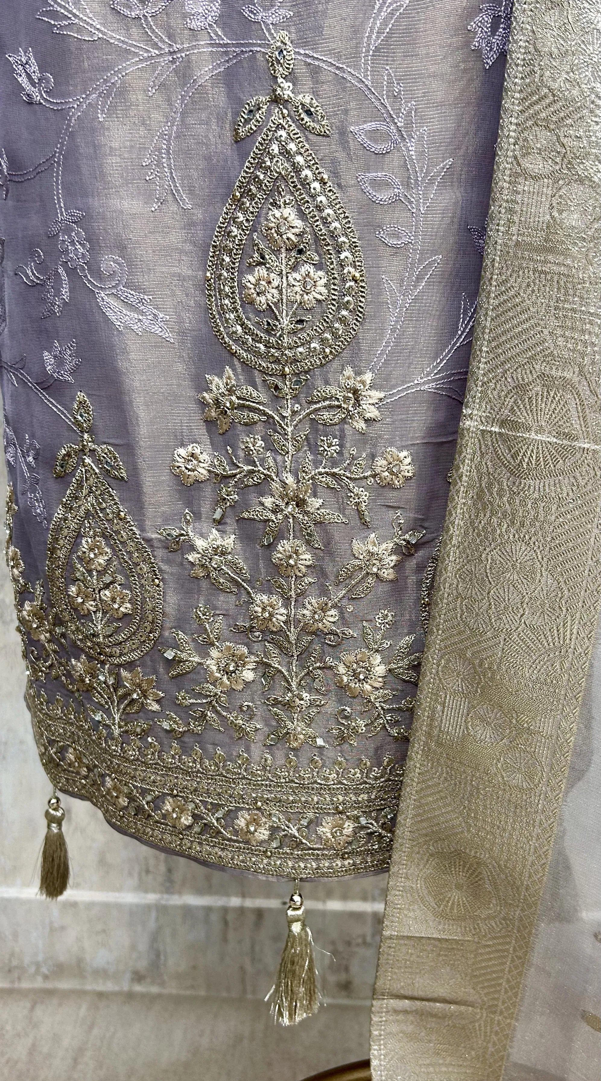 Tissue Unstitched Suit Set Featuring Tissue Dupatta