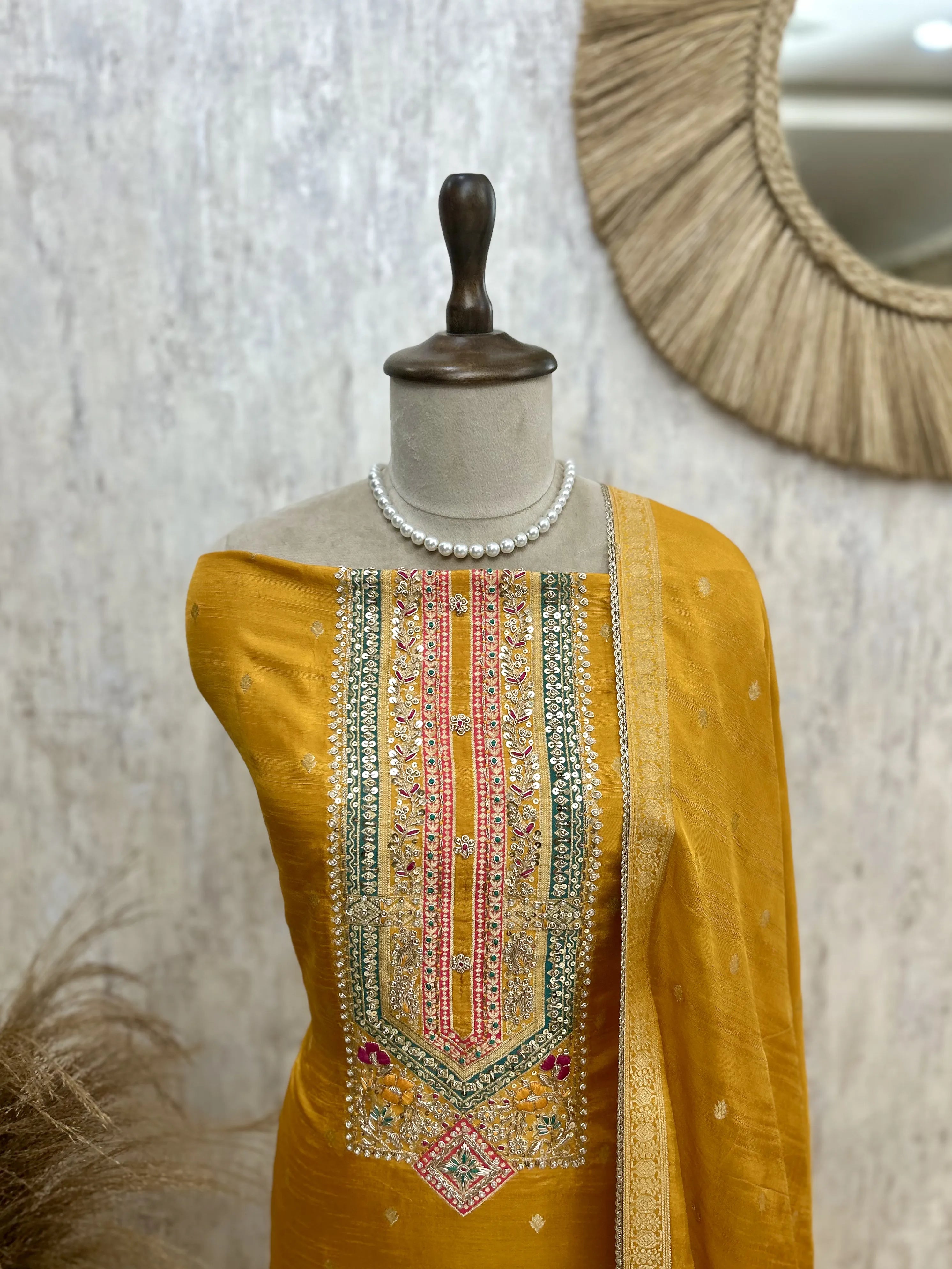 Dola Silk Unstitched Suit Set Featuring Dola Silk Dupatta