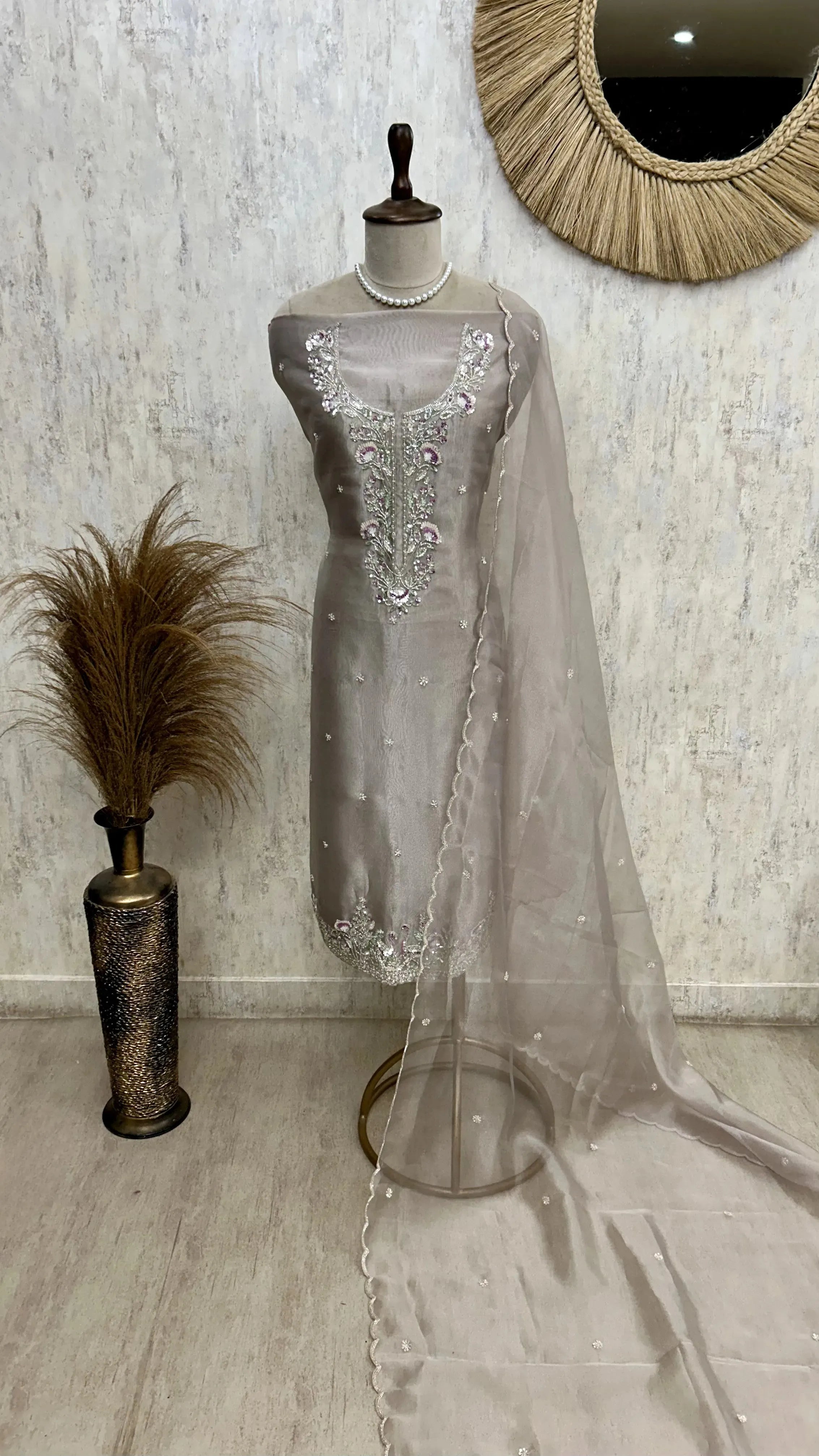 Glass Organza Unstitched Suit Set Featuring Glass Organza Dupatta