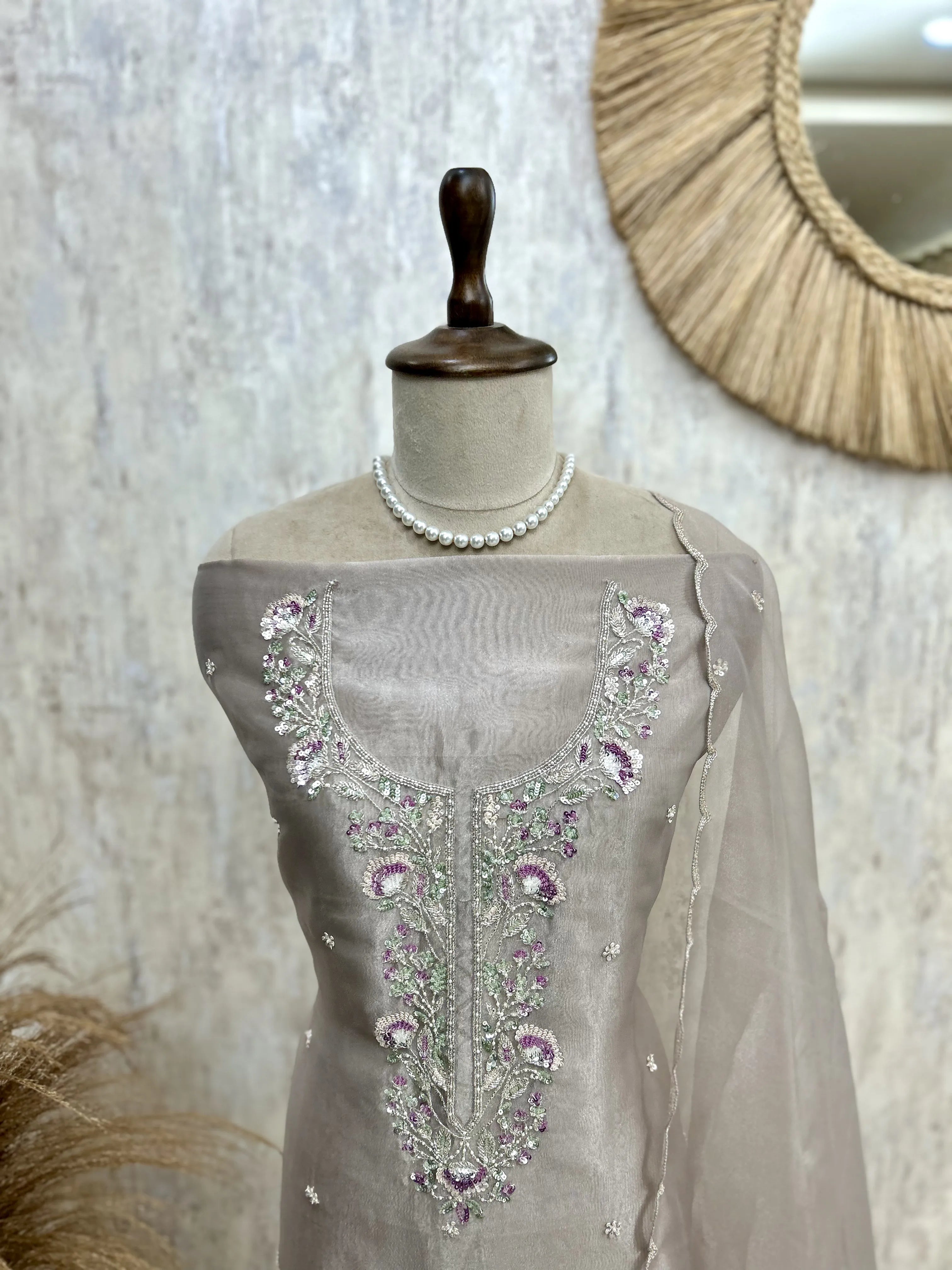 Glass Organza Unstitched Suit Set Featuring Glass Organza Dupatta