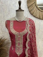 Tissue Unstitched Suit Set With Tissue Dupatta