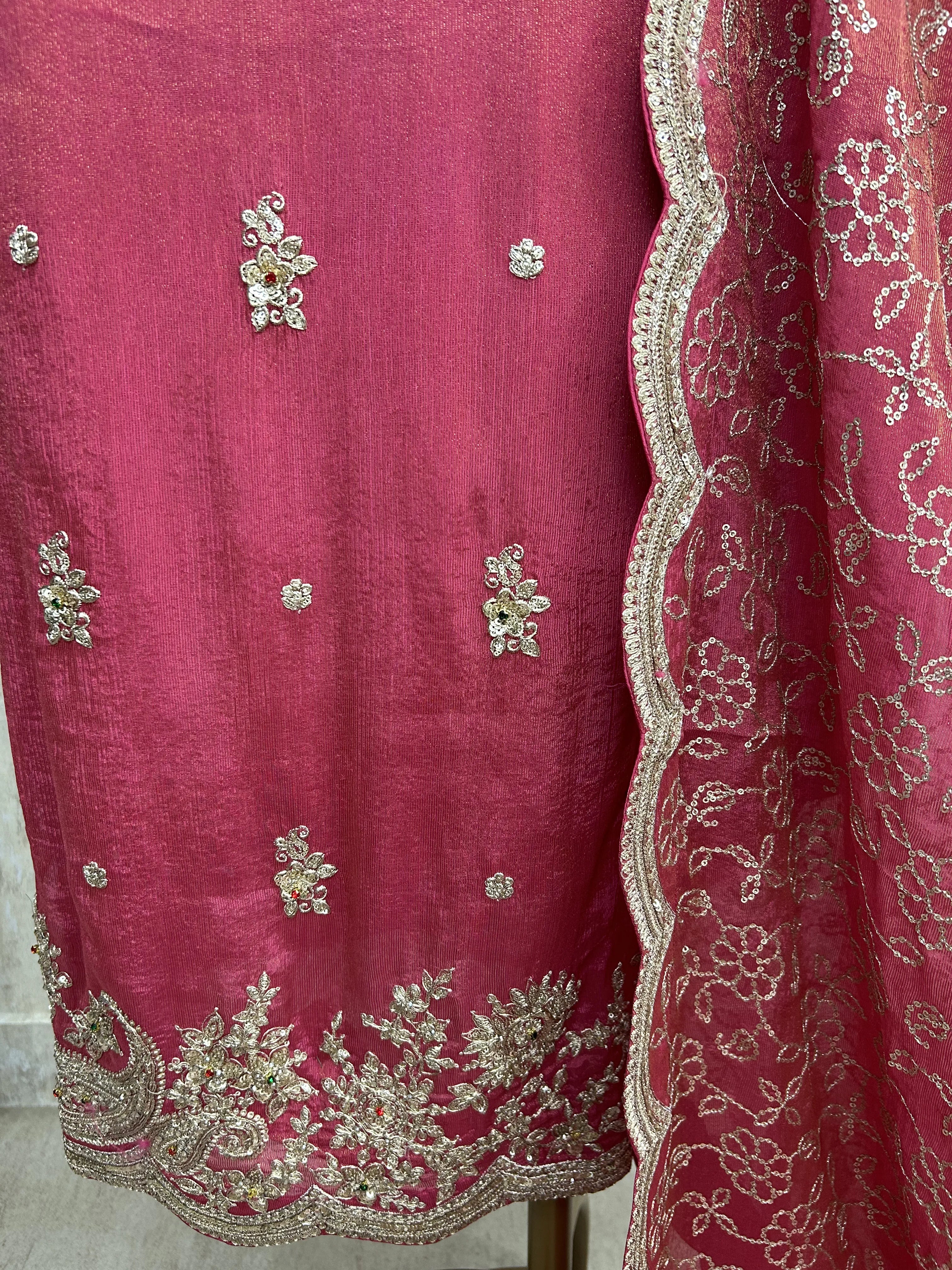 Tissue Unstitched Suit Set With Tissue Dupatta