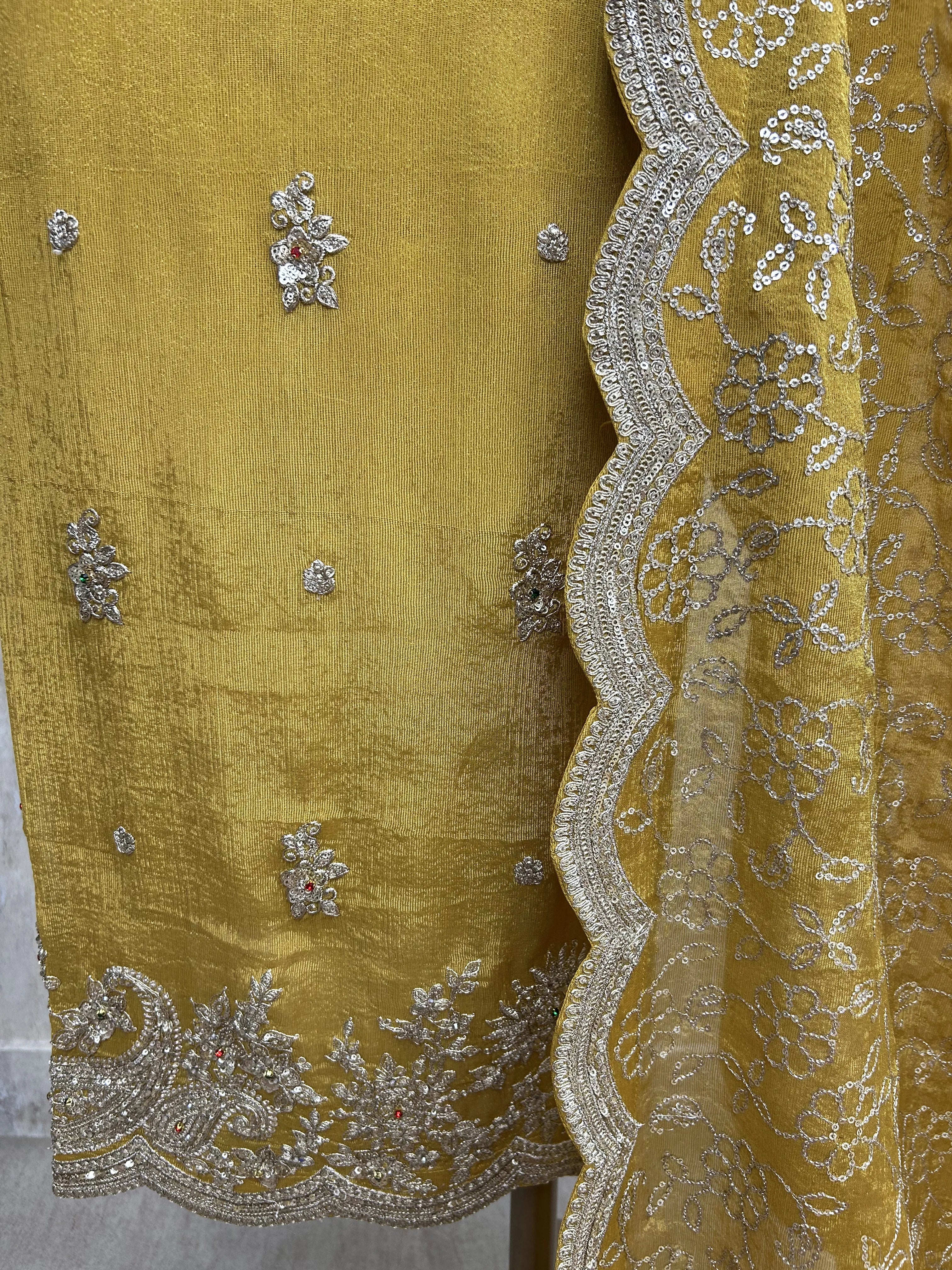 Tissue Unstitched Suit Set With Tissue Dupatta