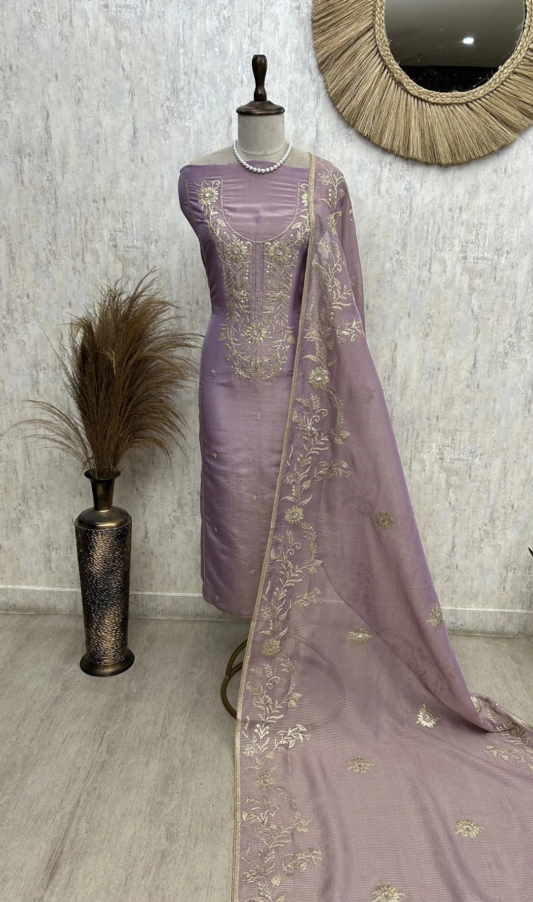 Tissue Unstitched Suit Set With Tissue Dupatta