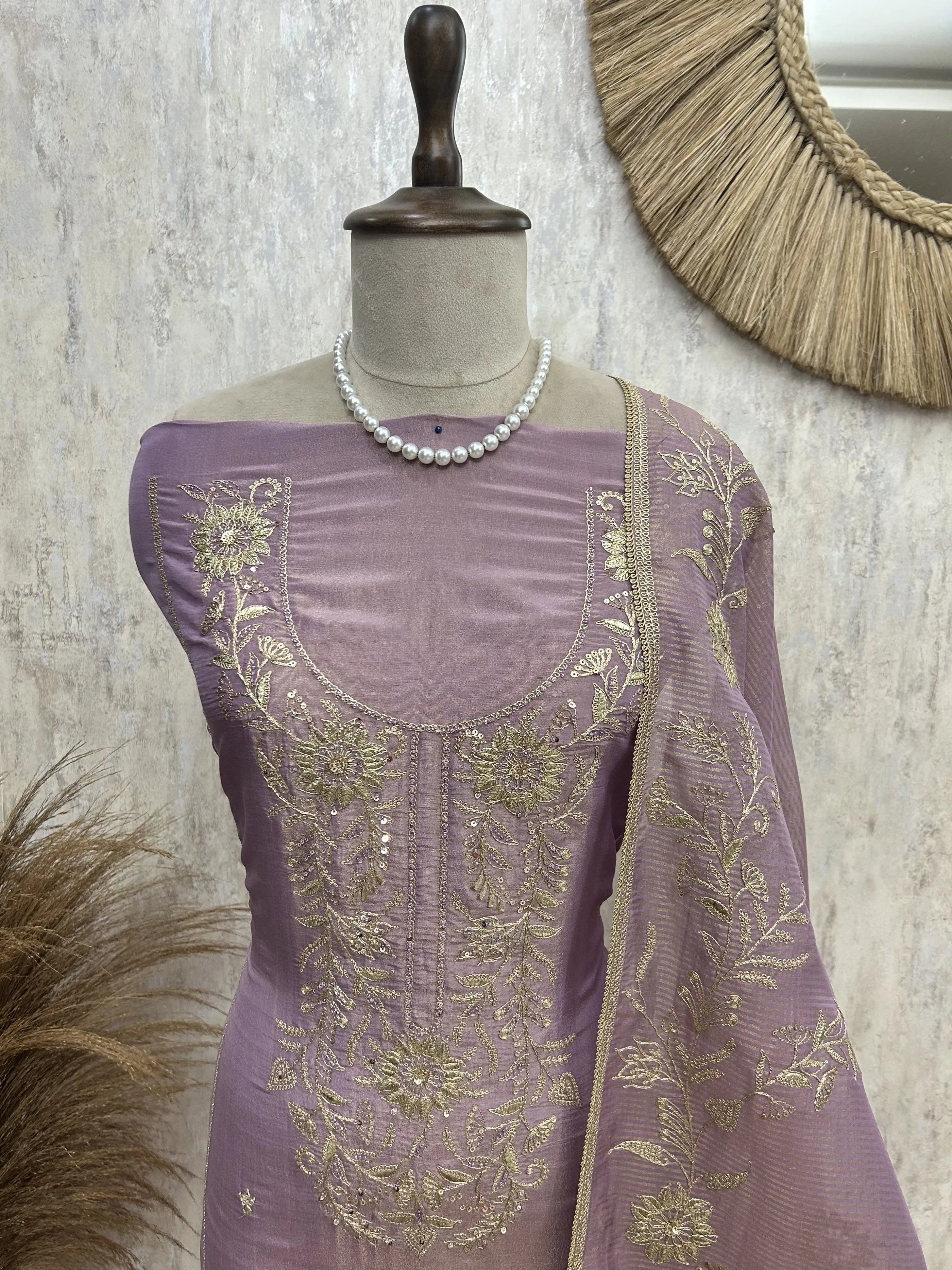 Tissue Unstitched Suit Set With Tissue Dupatta