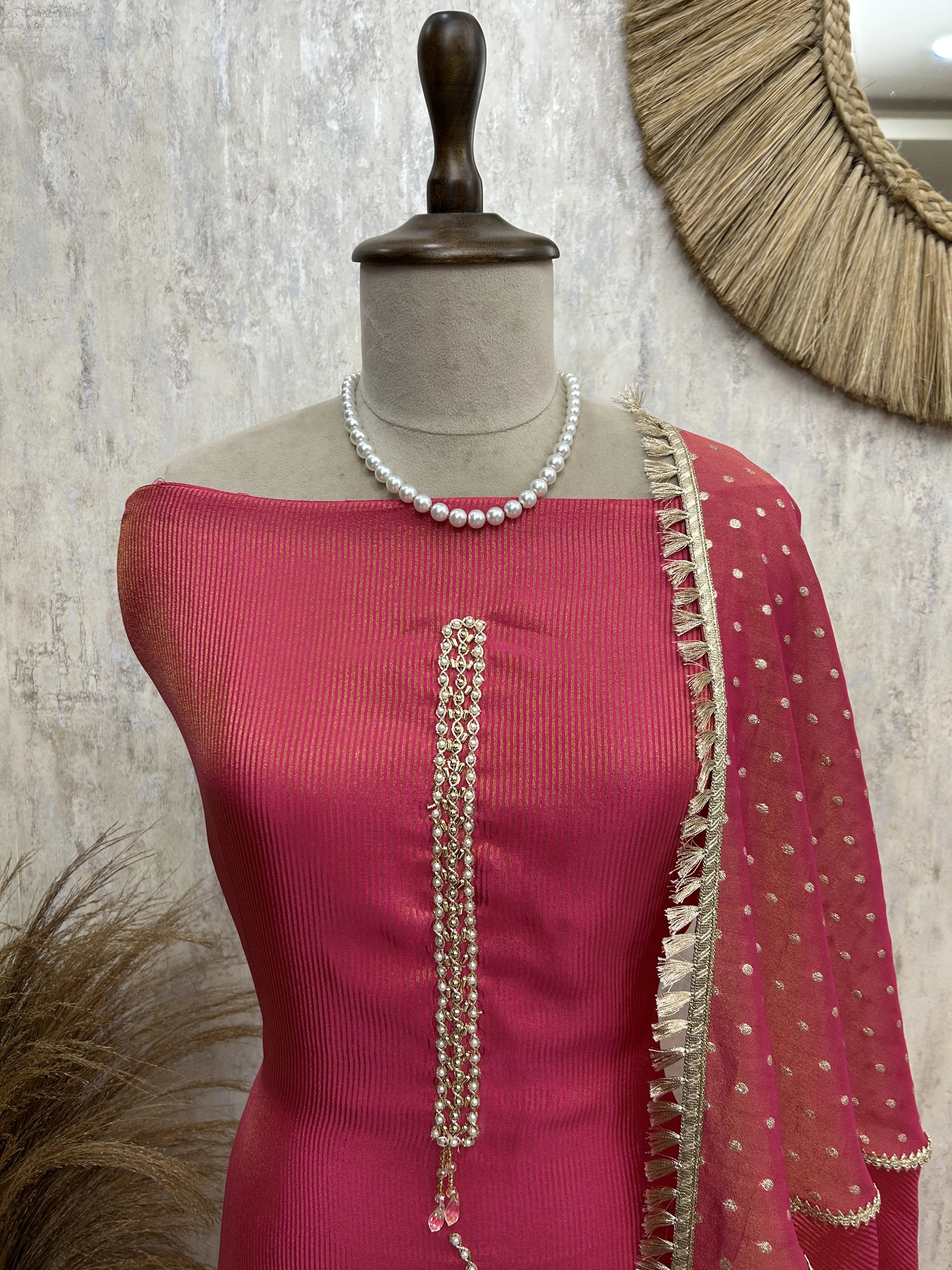 Tissue Unstitched Suit Set With Tissue Dupatta