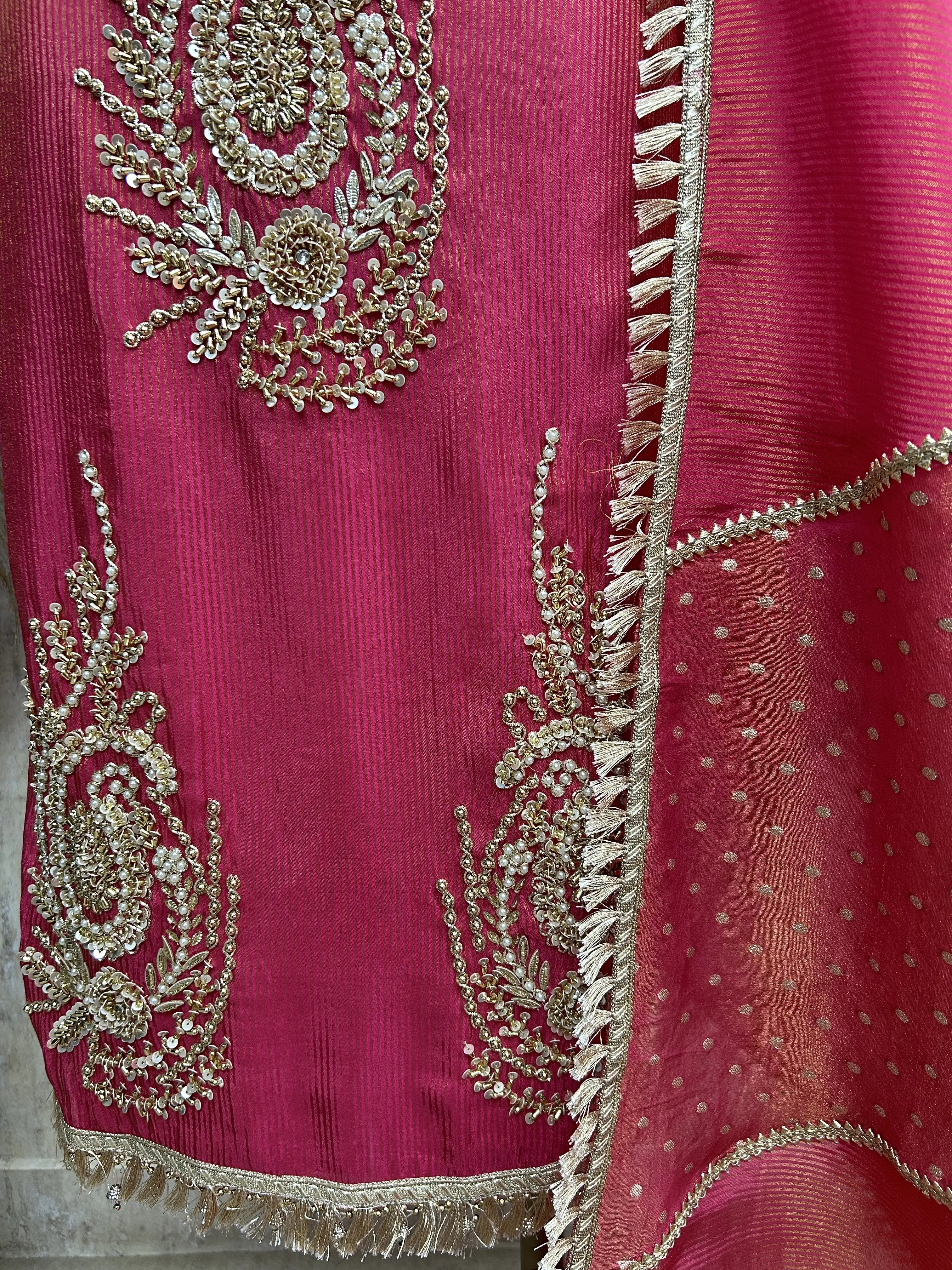 Tissue Unstitched Suit Set With Tissue Dupatta