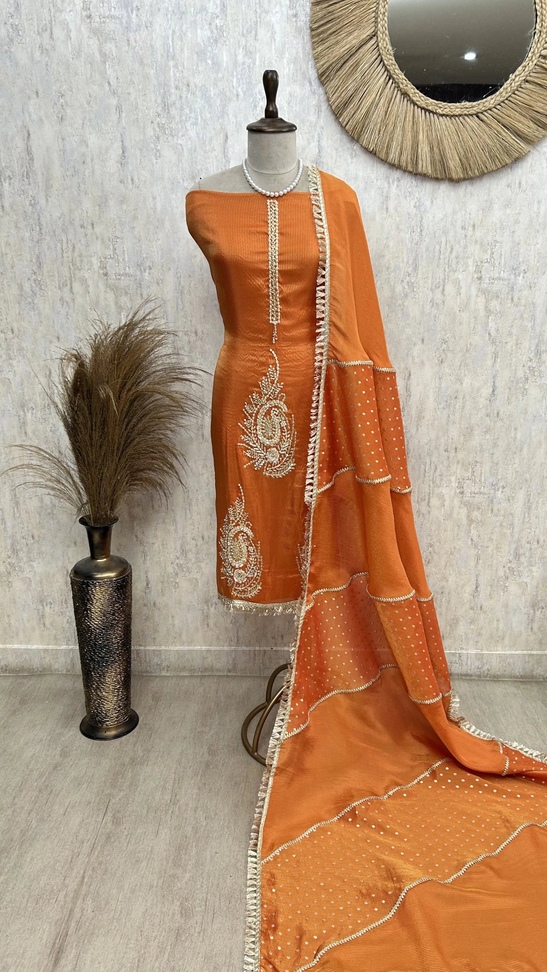 Tissue Unstitched Suit Set With Tissue Dupatta