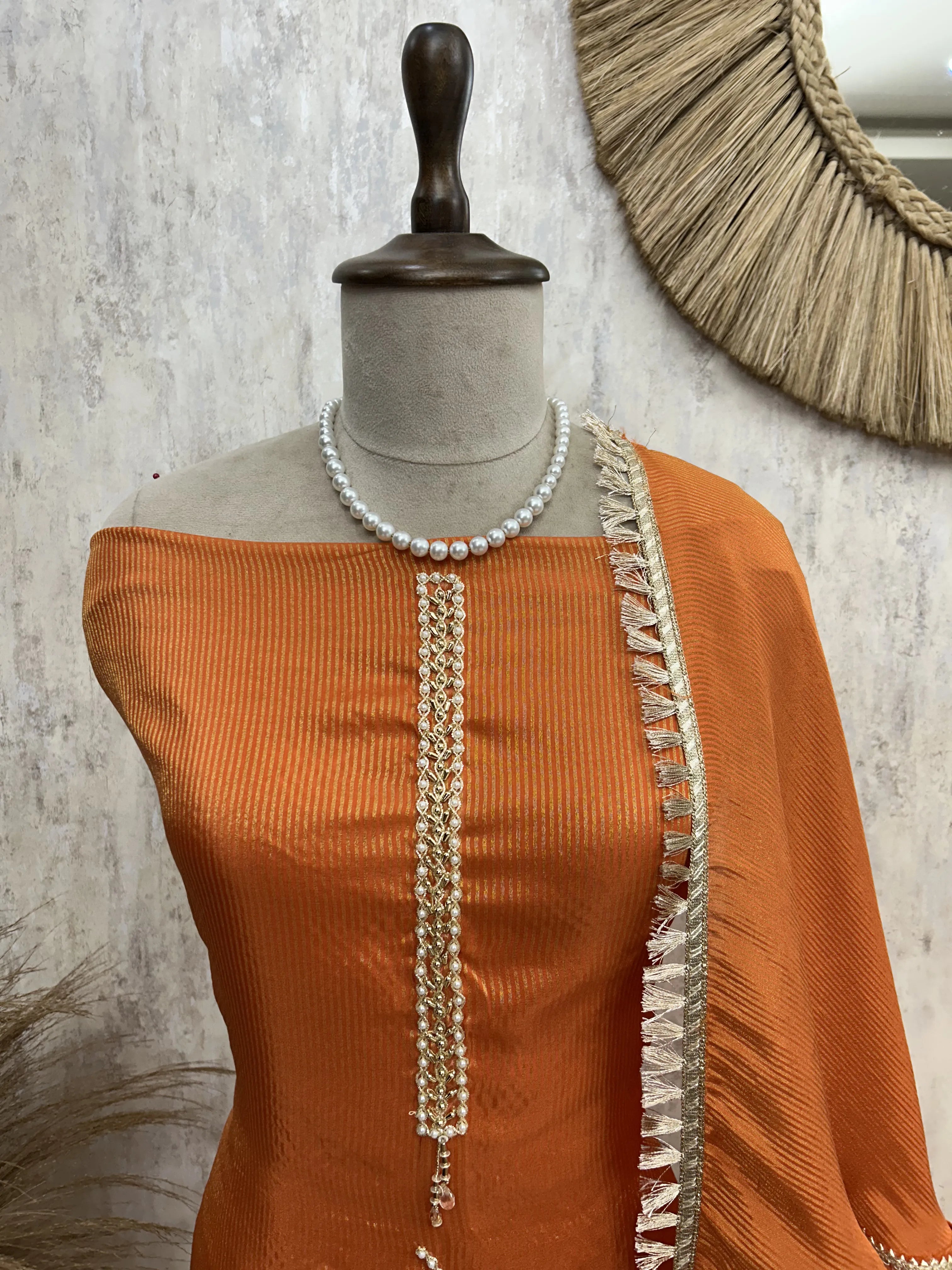 Tissue Unstitched Suit Set With Tissue Dupatta