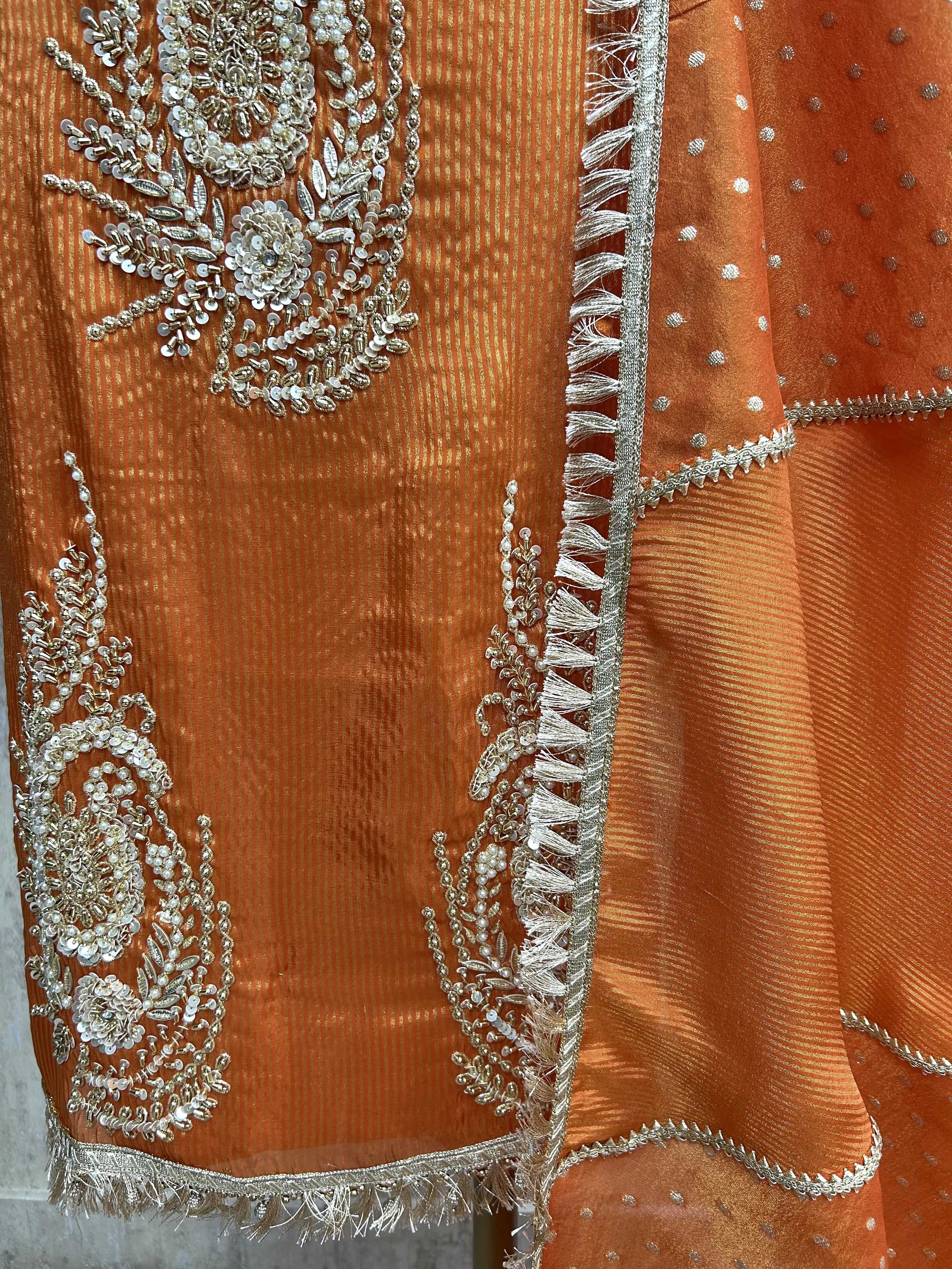 Tissue Unstitched Suit Set With Tissue Dupatta