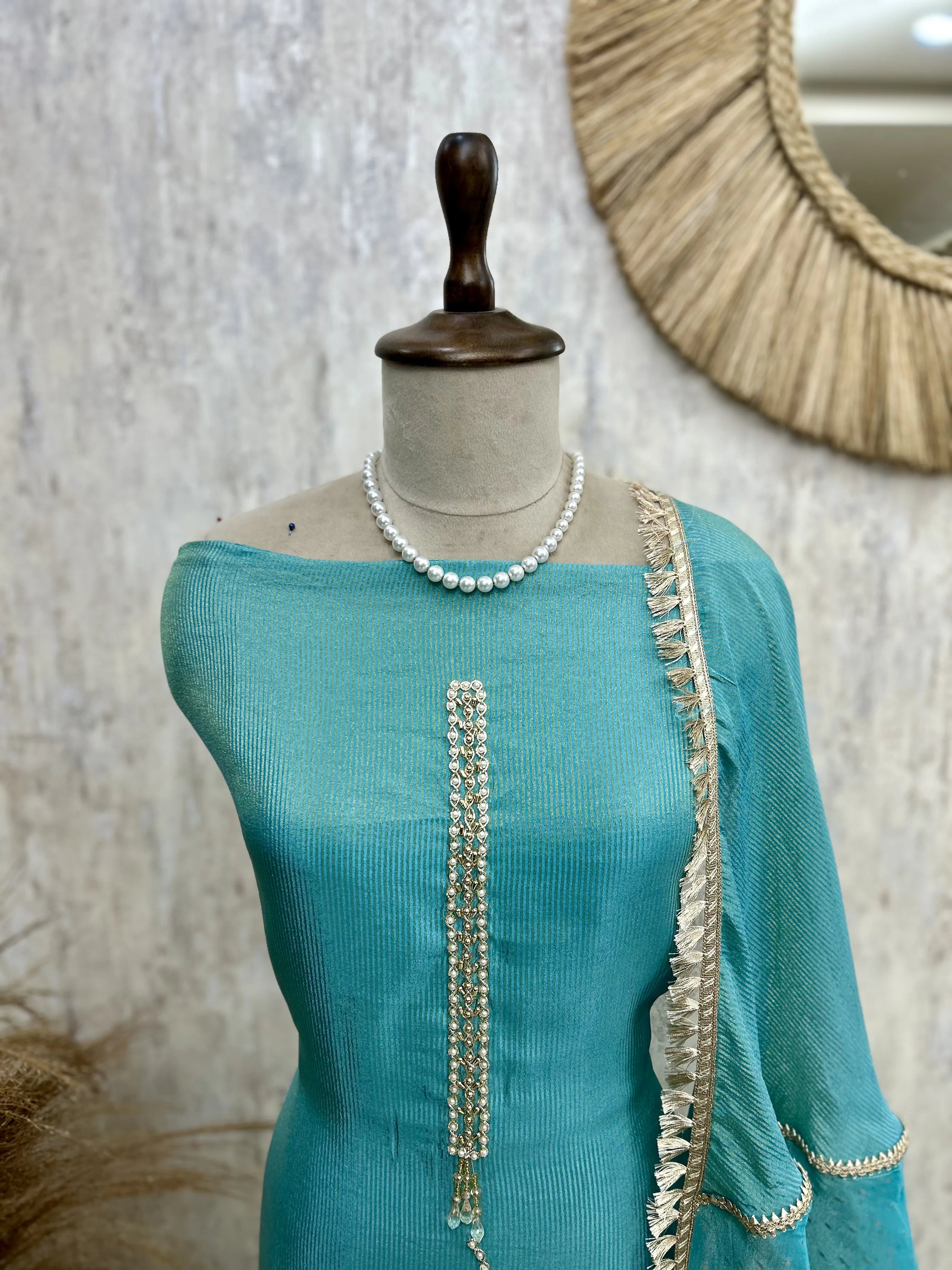 Tissue Unstitched Suit Set With Tissue Dupatta