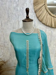 Tissue Unstitched Suit Set With Tissue Dupatta