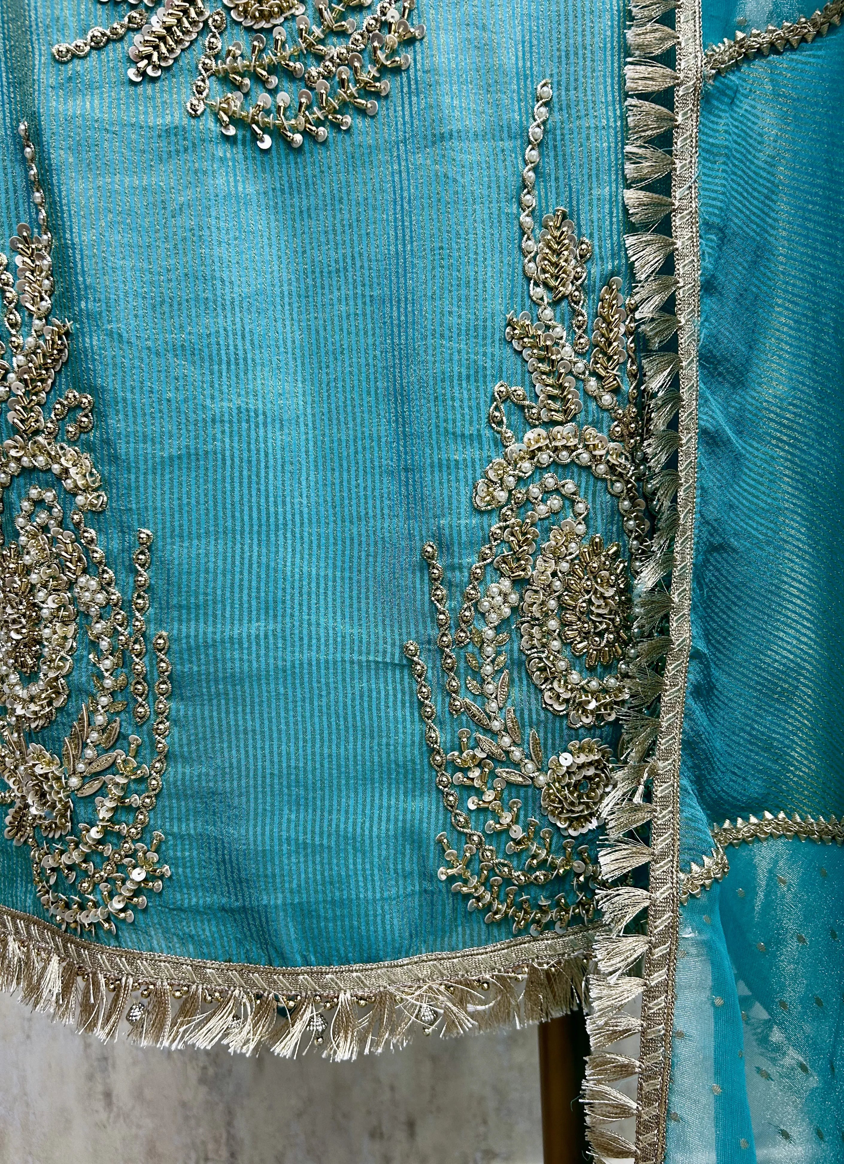 Tissue Unstitched Suit Set With Tissue Dupatta