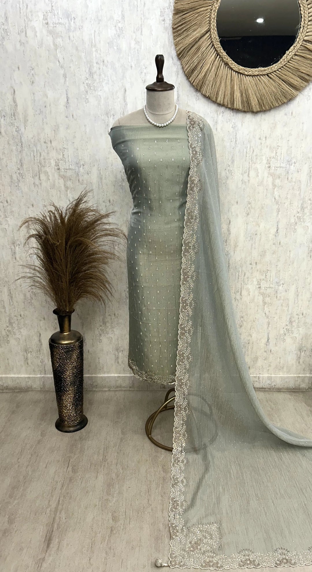 Chiffon Organza Unstitched Suit Set With Chiffon Organza Dupatta