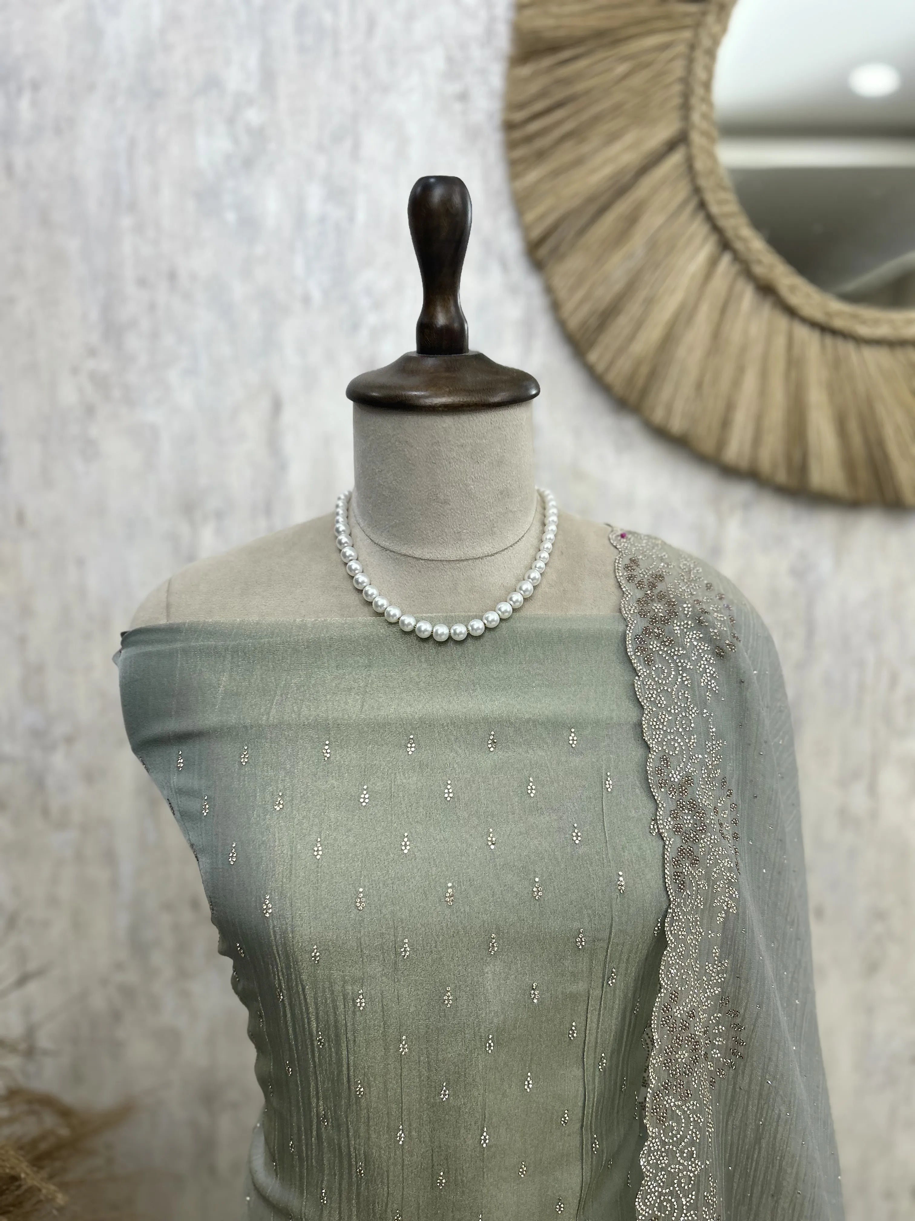 Chiffon Organza Unstitched Suit Set With Chiffon Organza Dupatta