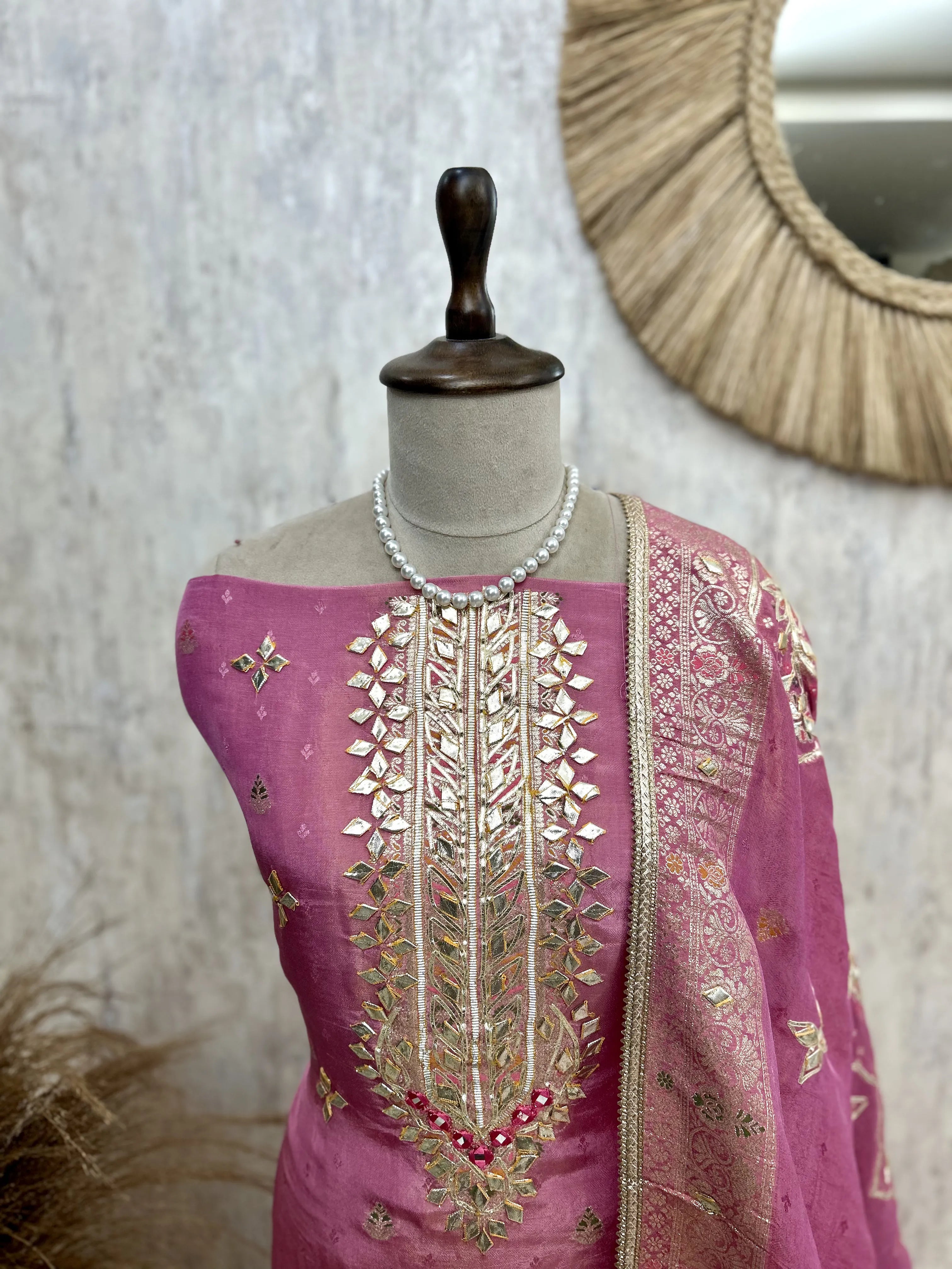 Tissue Unstitched Suit Set Featuring Tissue Dupatta