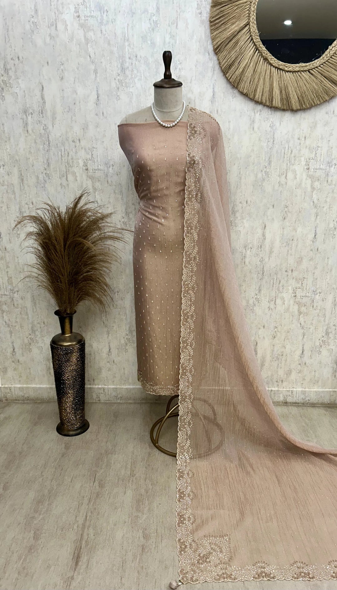 Chiffon Organza Unstitched Suit Set With Chiffon Organza Dupatta