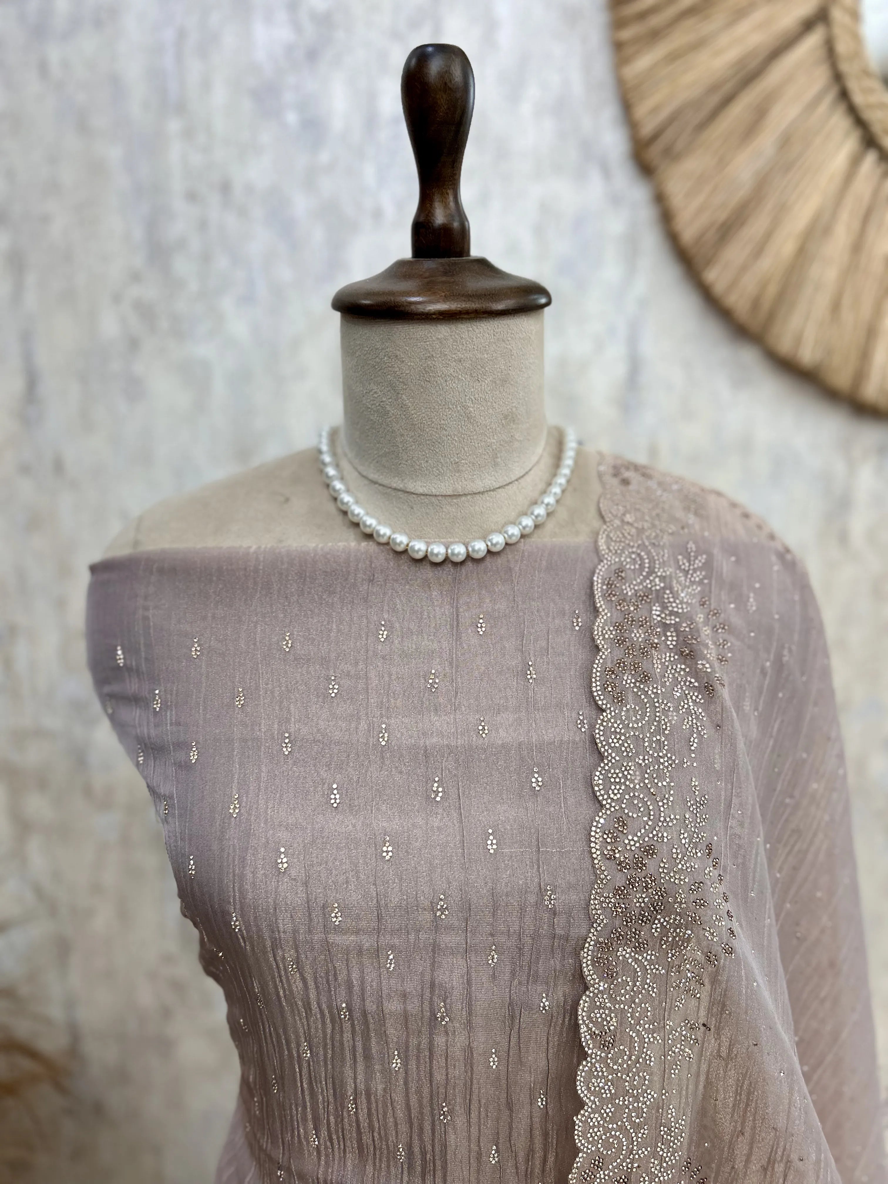 Chiffon Organza Unstitched Suit Set With Chiffon Organza Dupatta