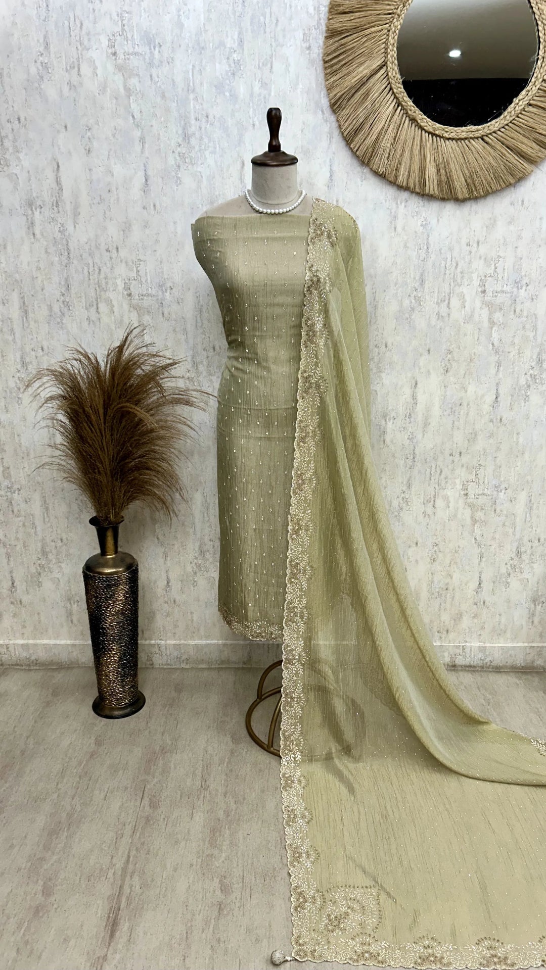 Chiffon Organza Unstitched Suit Set With Chiffon Organza Dupatta