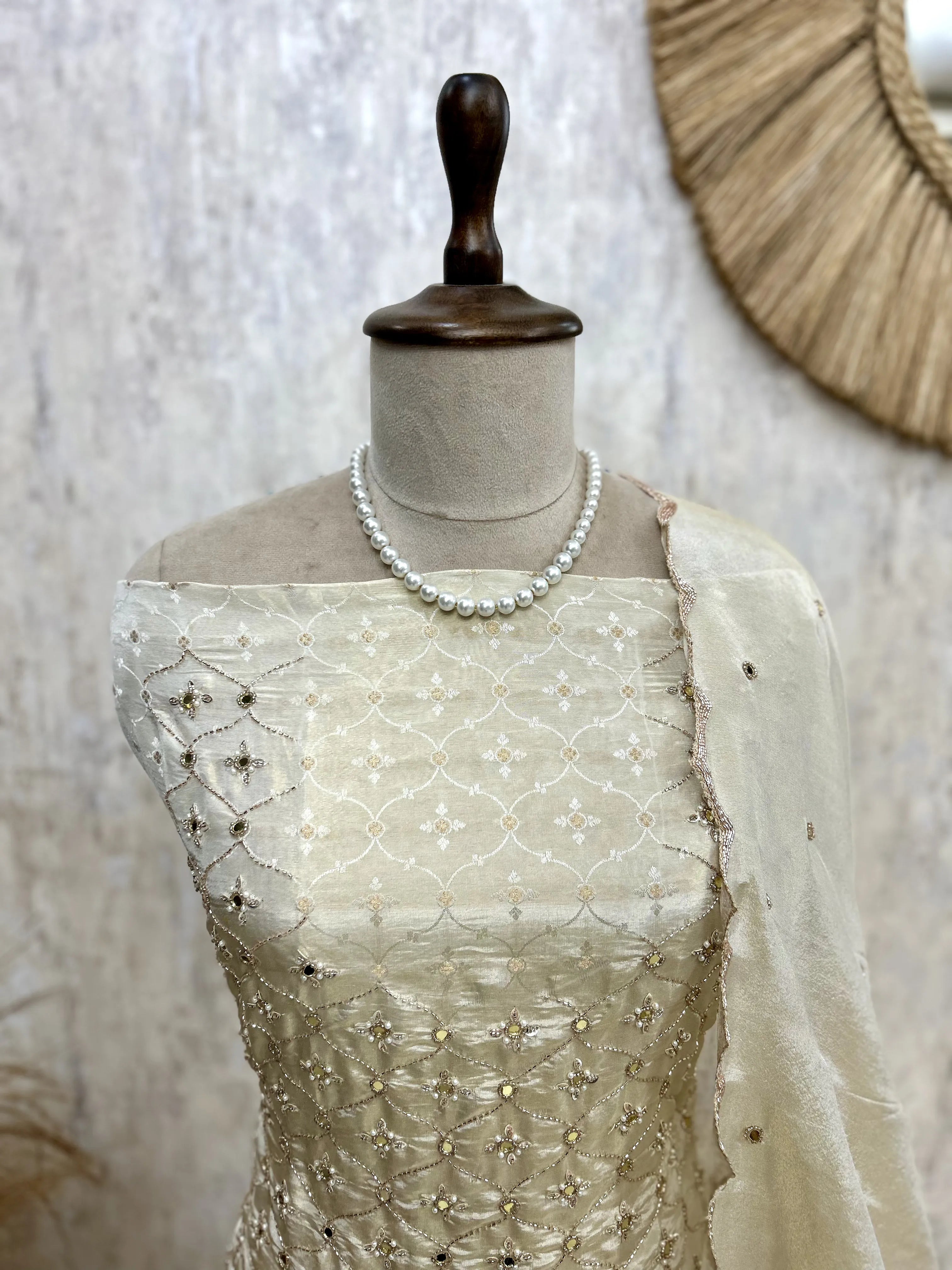 Tissue Unstitched Suit Set Featuring Tissue Dupatta