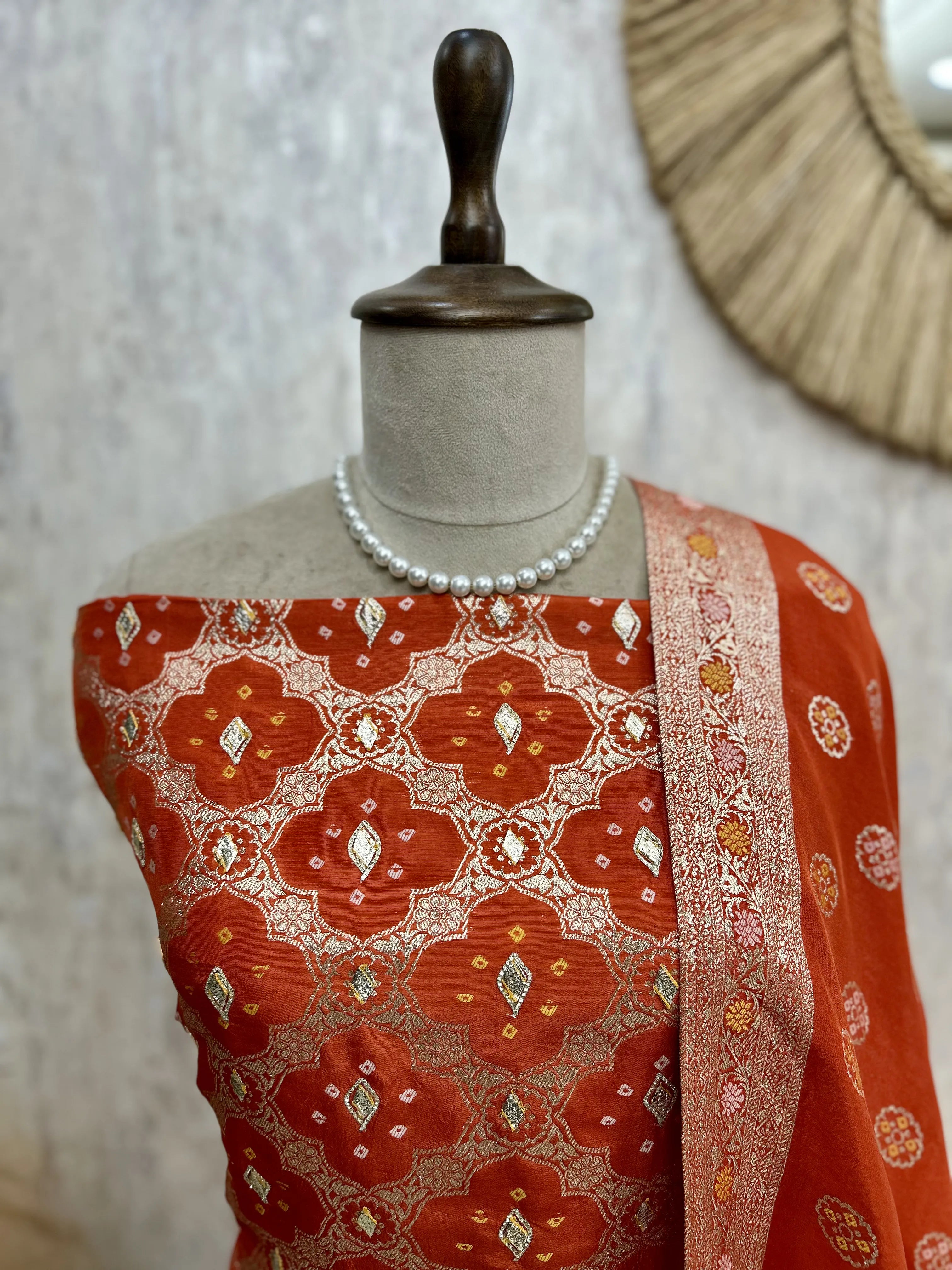 Dola Silk Unstitched Suit Set With Dola Silk Dupatta