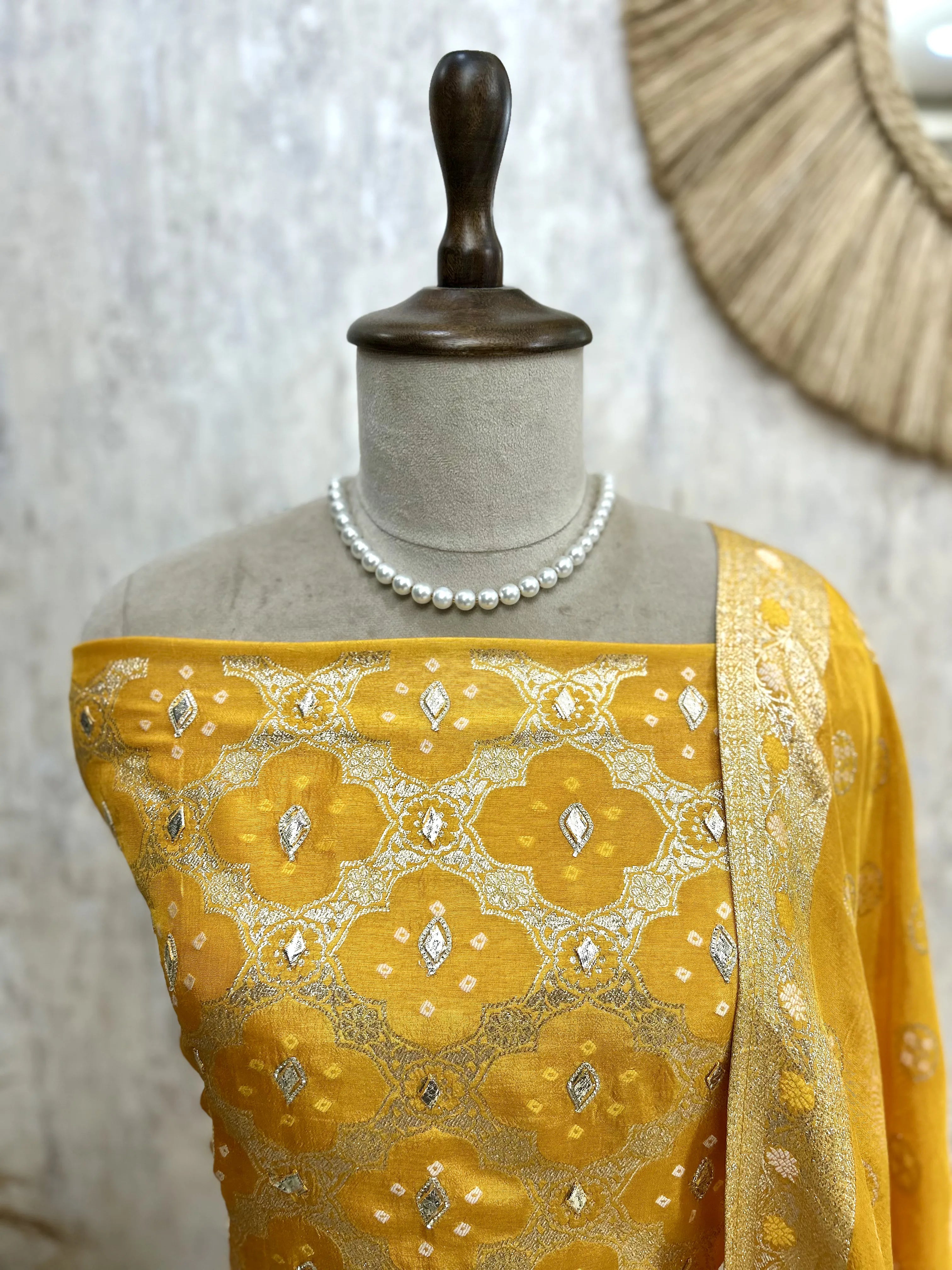 Dola Silk Unstitched Suit Set With Dola Silk Dupatta