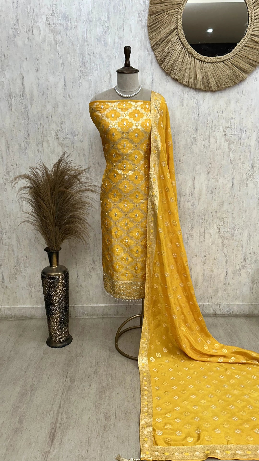 Dola Silk Unstitched Suit Set With Dola Silk Dupatta