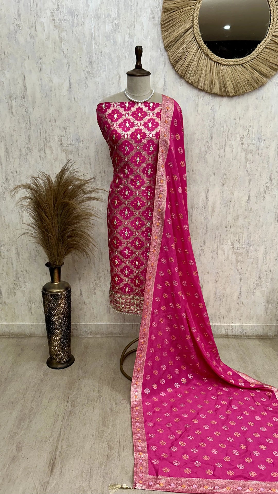 Dola Silk Unstitched Suit Set With Dola Silk Dupatta