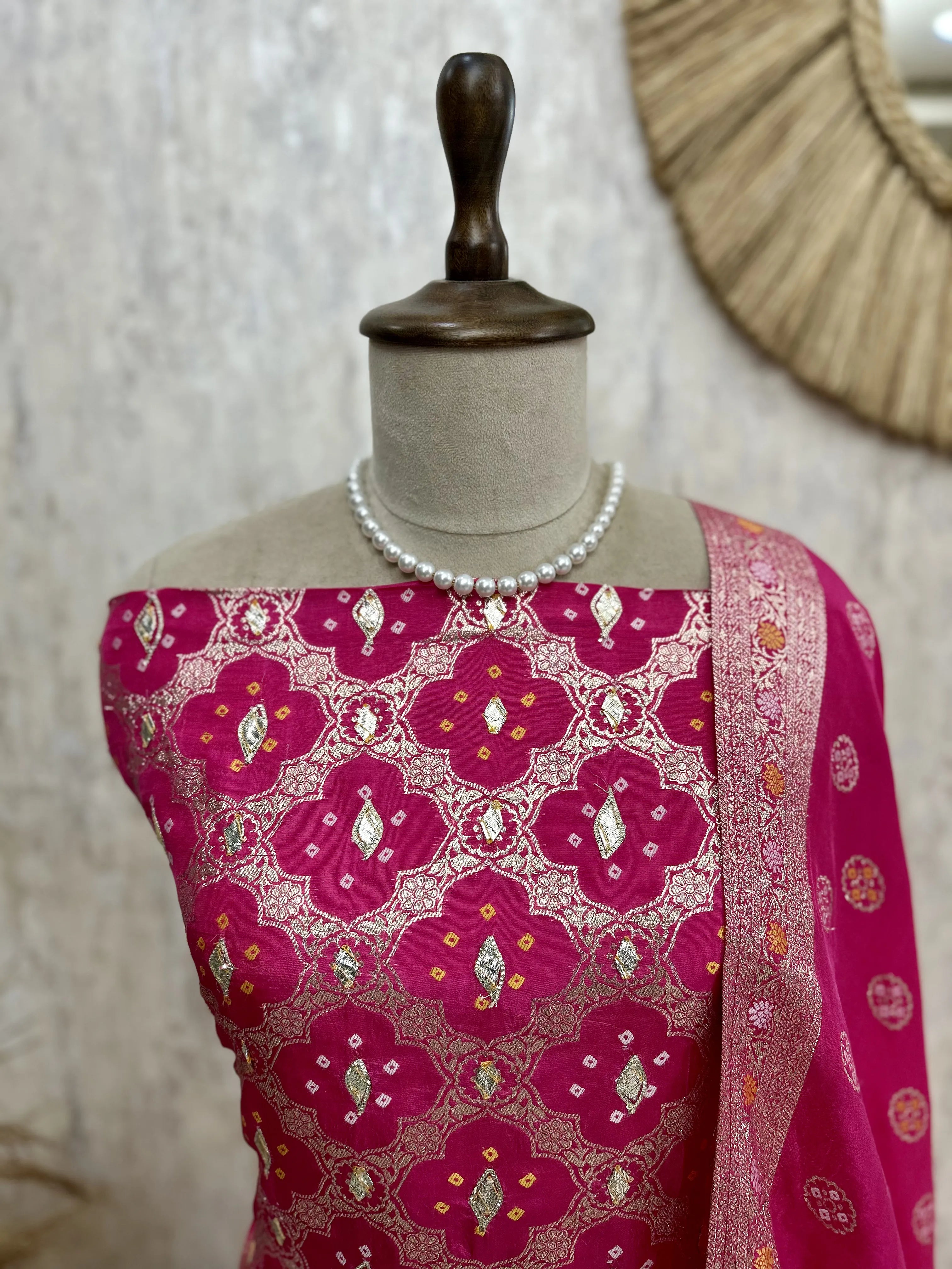 Dola Silk Unstitched Suit Set With Dola Silk Dupatta