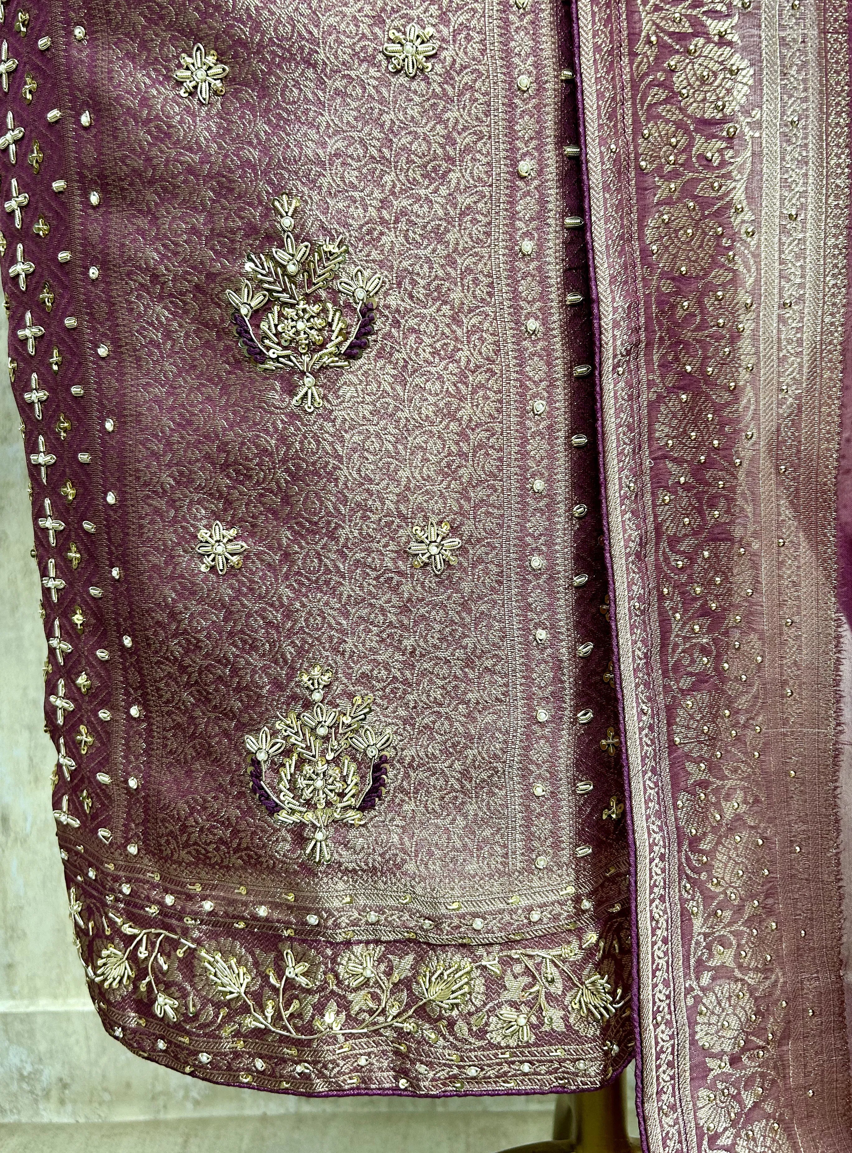 Brocade Silk Unstitched Suit Set Featuring Organza Dupatta