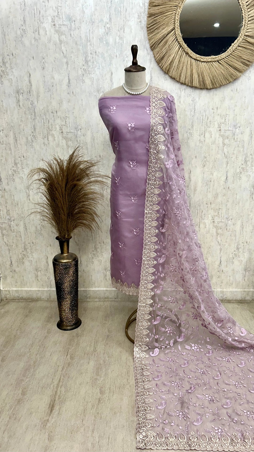 Glass Organza Unstitched Suit Set Featuring Glass Organza Dupatta