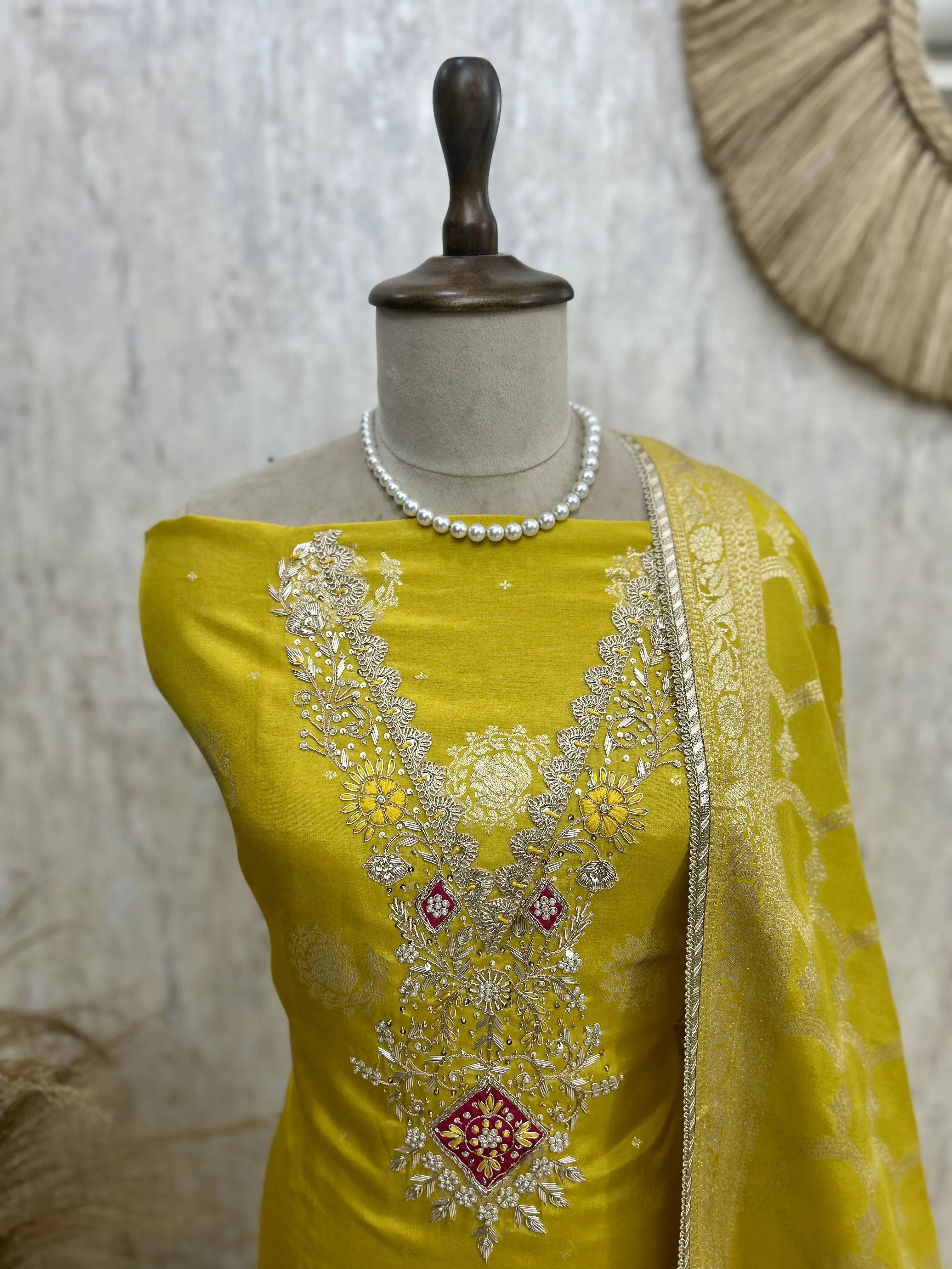 Dola Silk Unstitched Suit Set With Dola Silk Dupatta