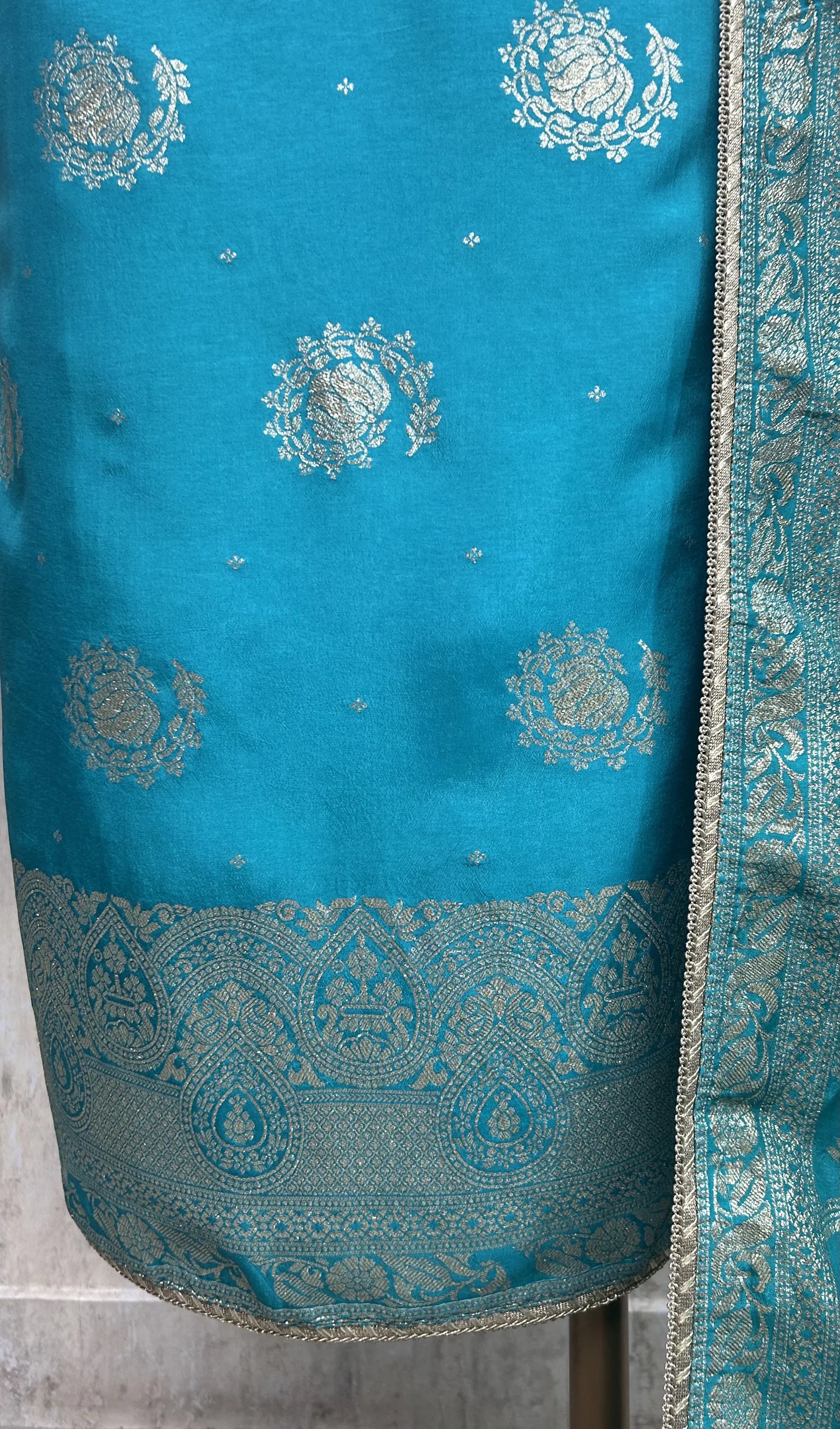Dola Silk Unstitched Suit Set With Dola Silk Dupatta
