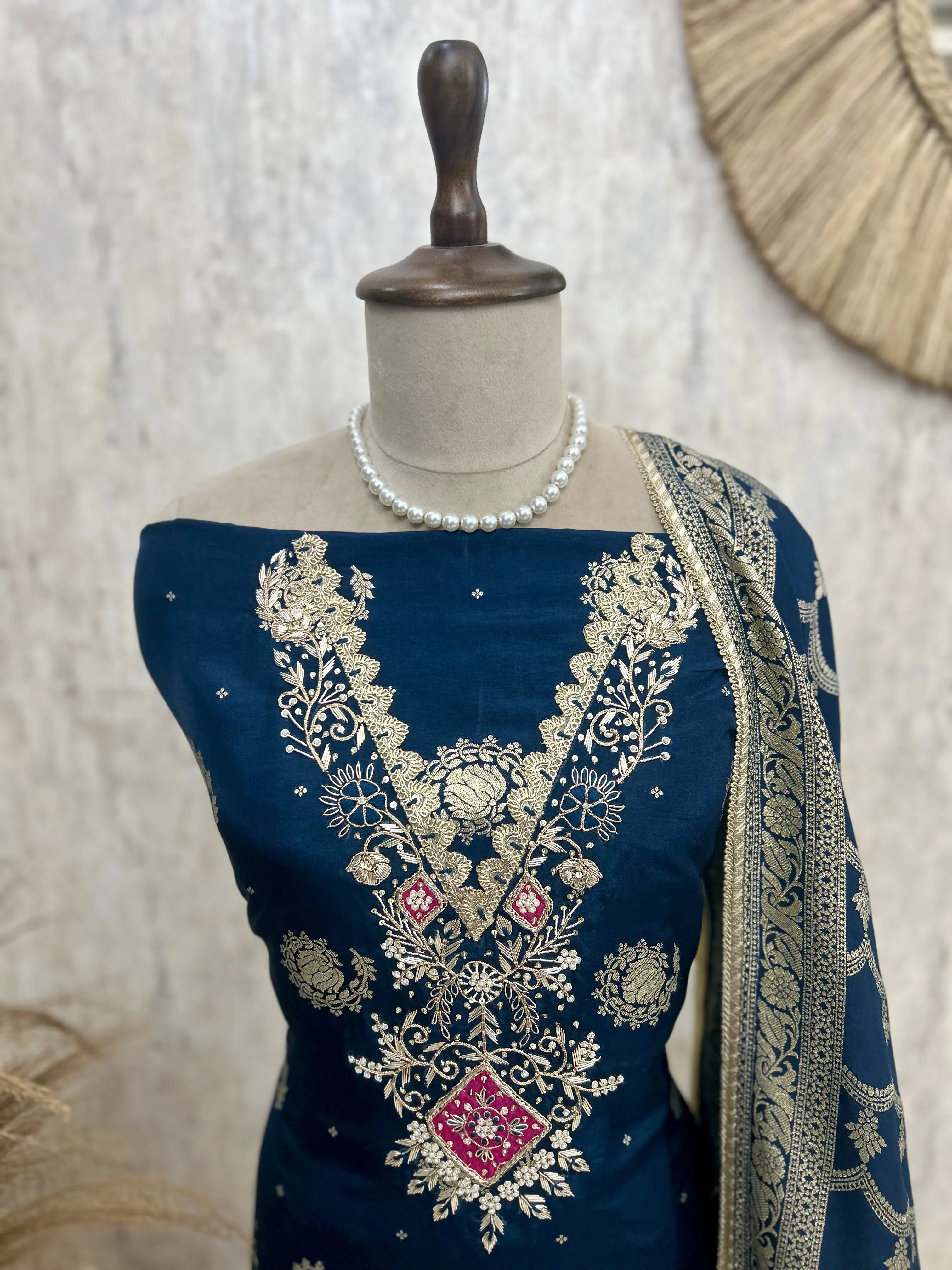 Dola Silk Unstitched Suit Set With Dola Silk Dupatta