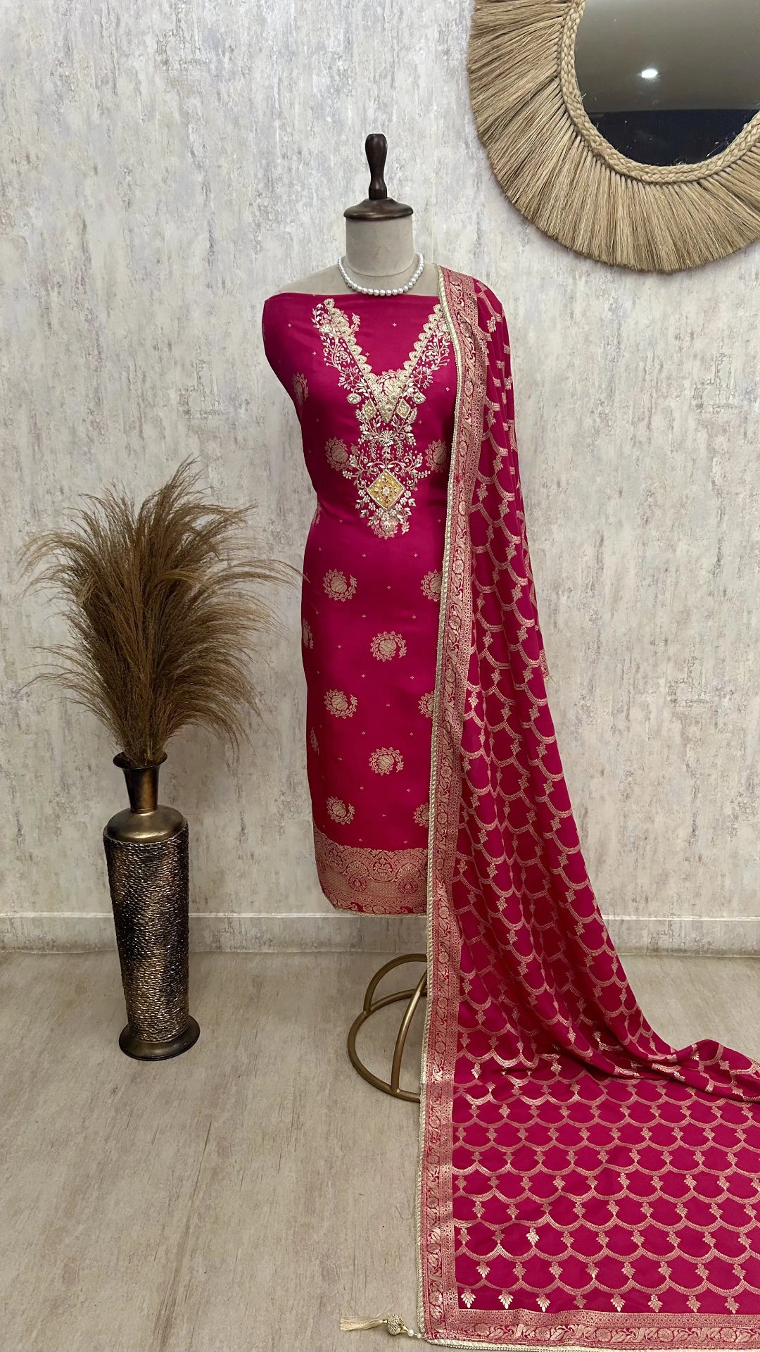 Dola Silk Unstitched Suit Set With Dola Silk Dupatta