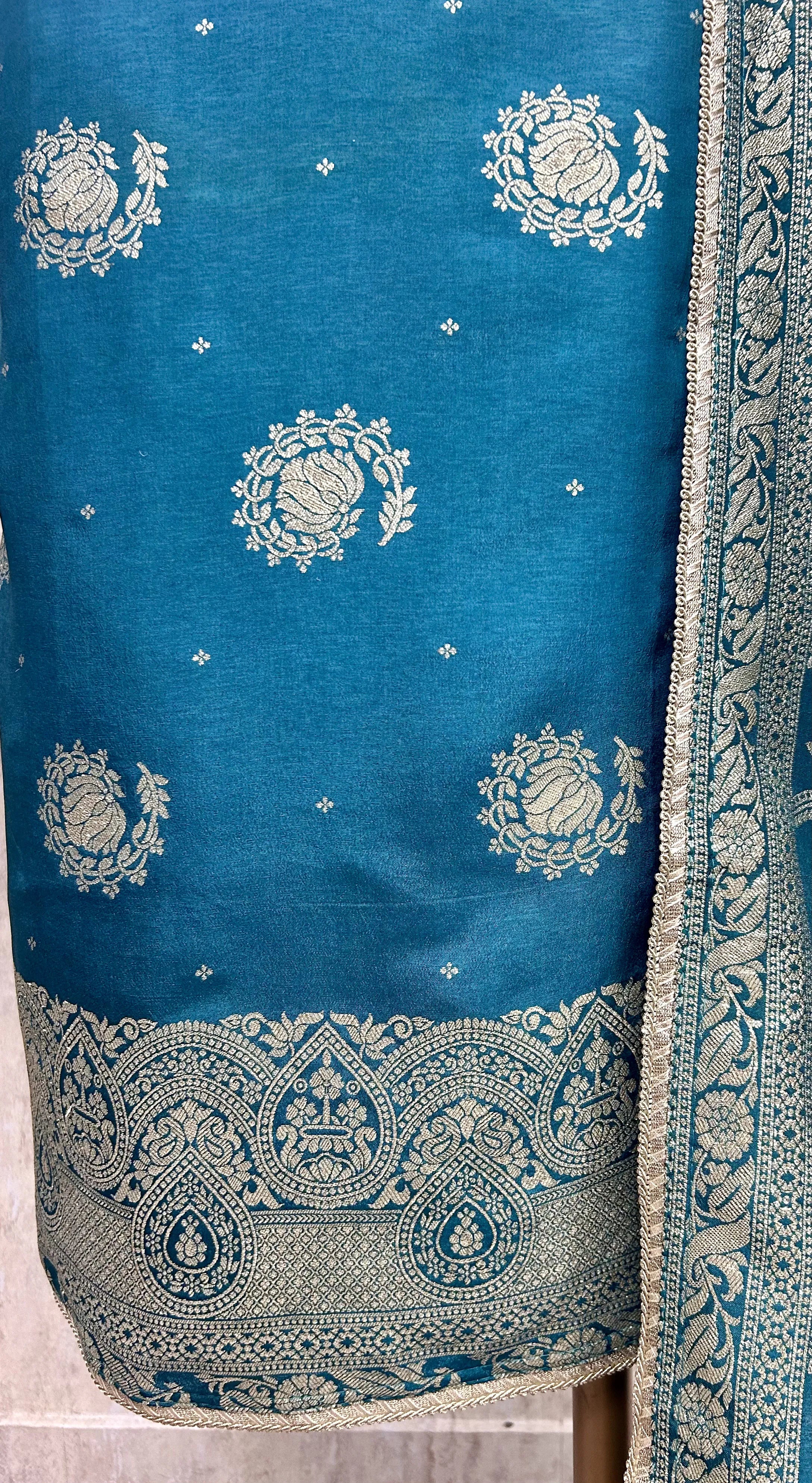 Dola Silk Unstitched Suit Set With Dola Silk Dupatta