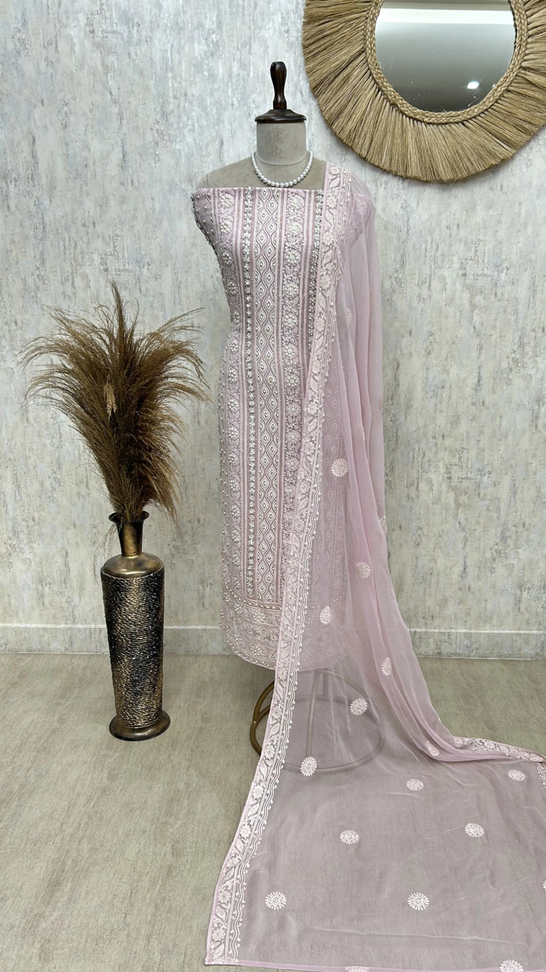 Lucknowi Pearl Work Georgette Unstitched Suit Set