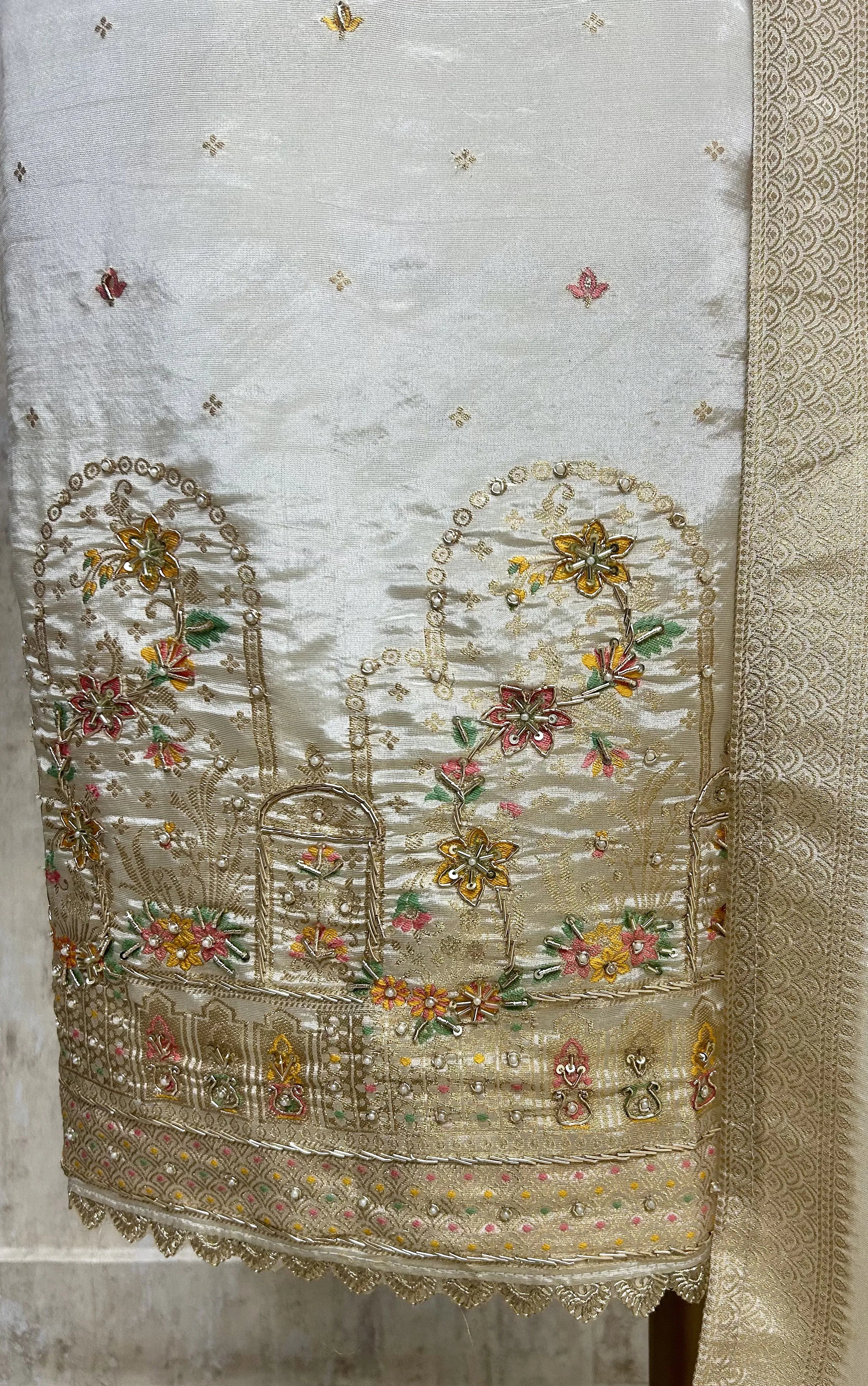 Tissue Silk Unstitched Suit Featuring Tissue Silk Dupatta