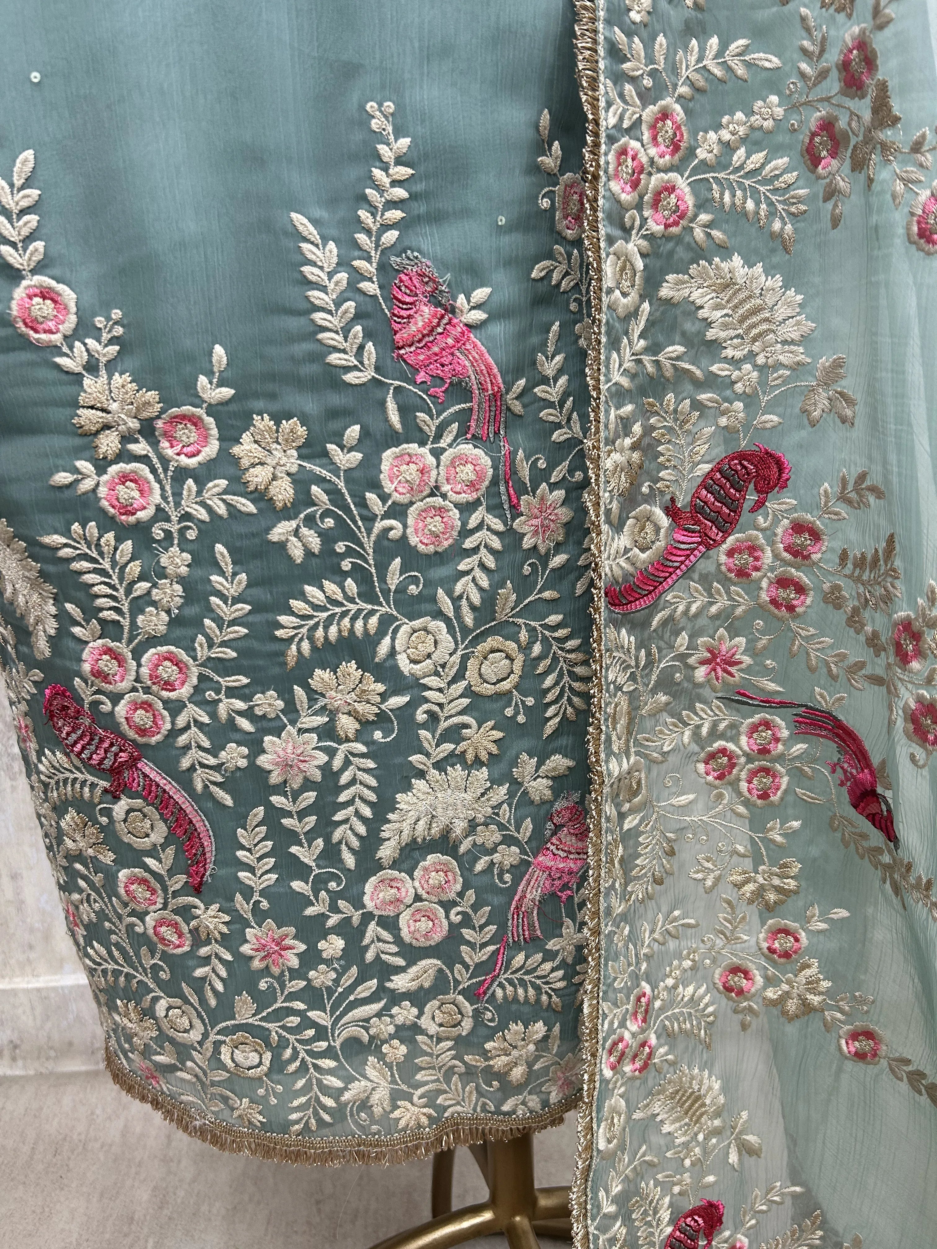 Chiffon Organza Unstitched Suit Set With Chiffon Organza Dupatta