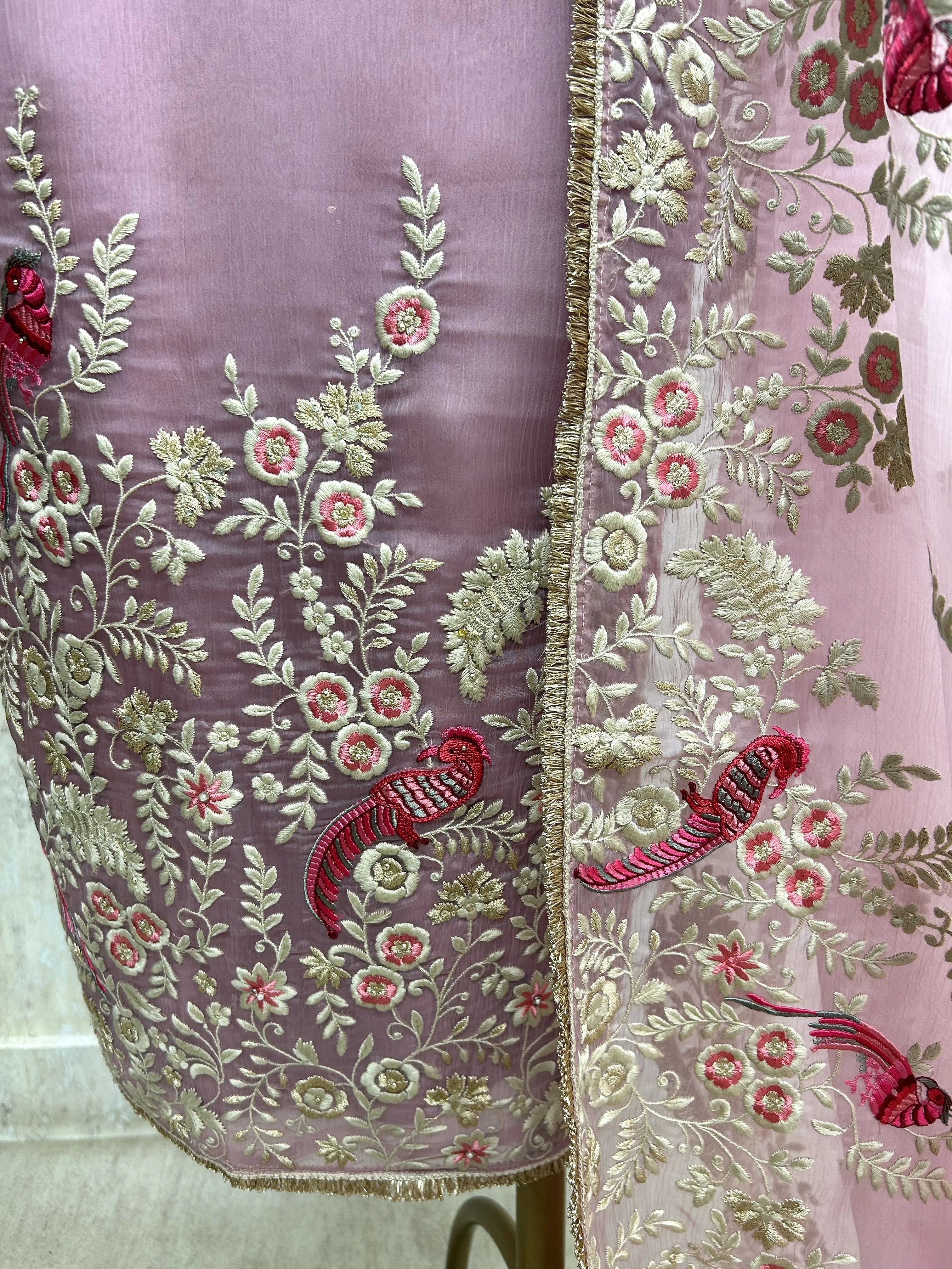 Chiffon Organza Unstitched Suit Set With Chiffon Organza Dupatta