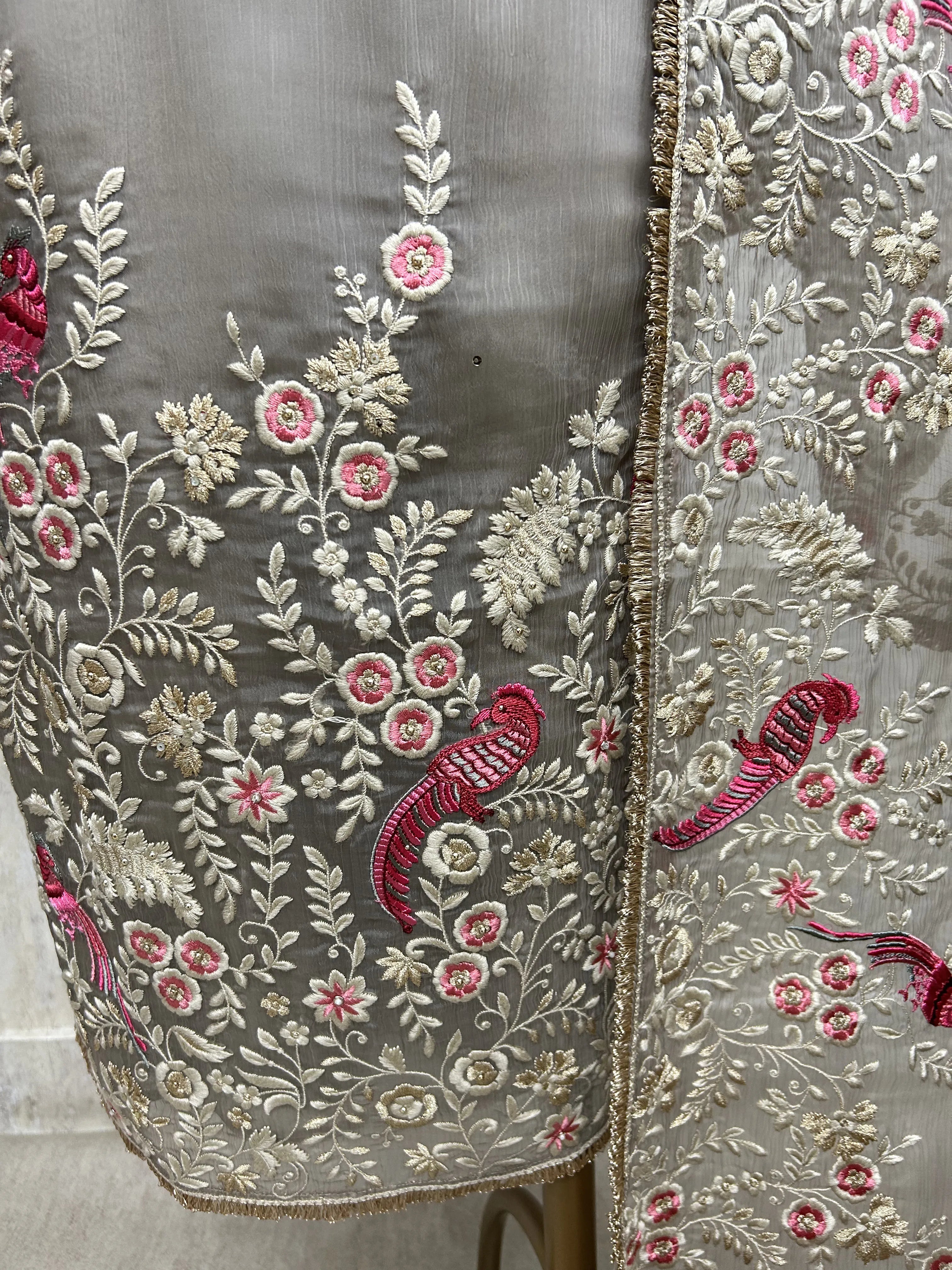 Chiffon Organza Unstitched Suit Set With Chiffon Organza Dupatta
